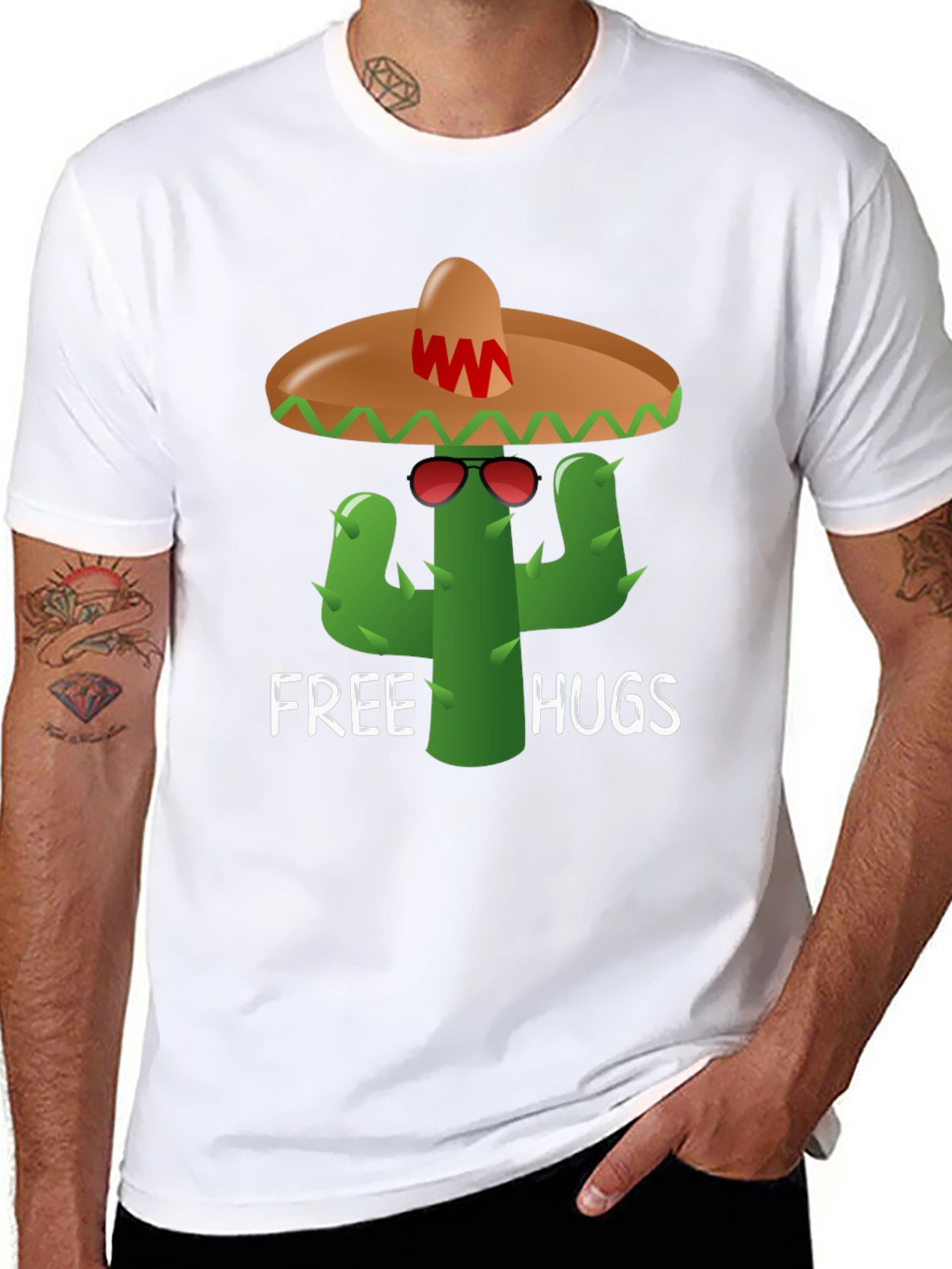 Black Free Hugs Cactus Tee - Fun Graphic T-Shirt view 8