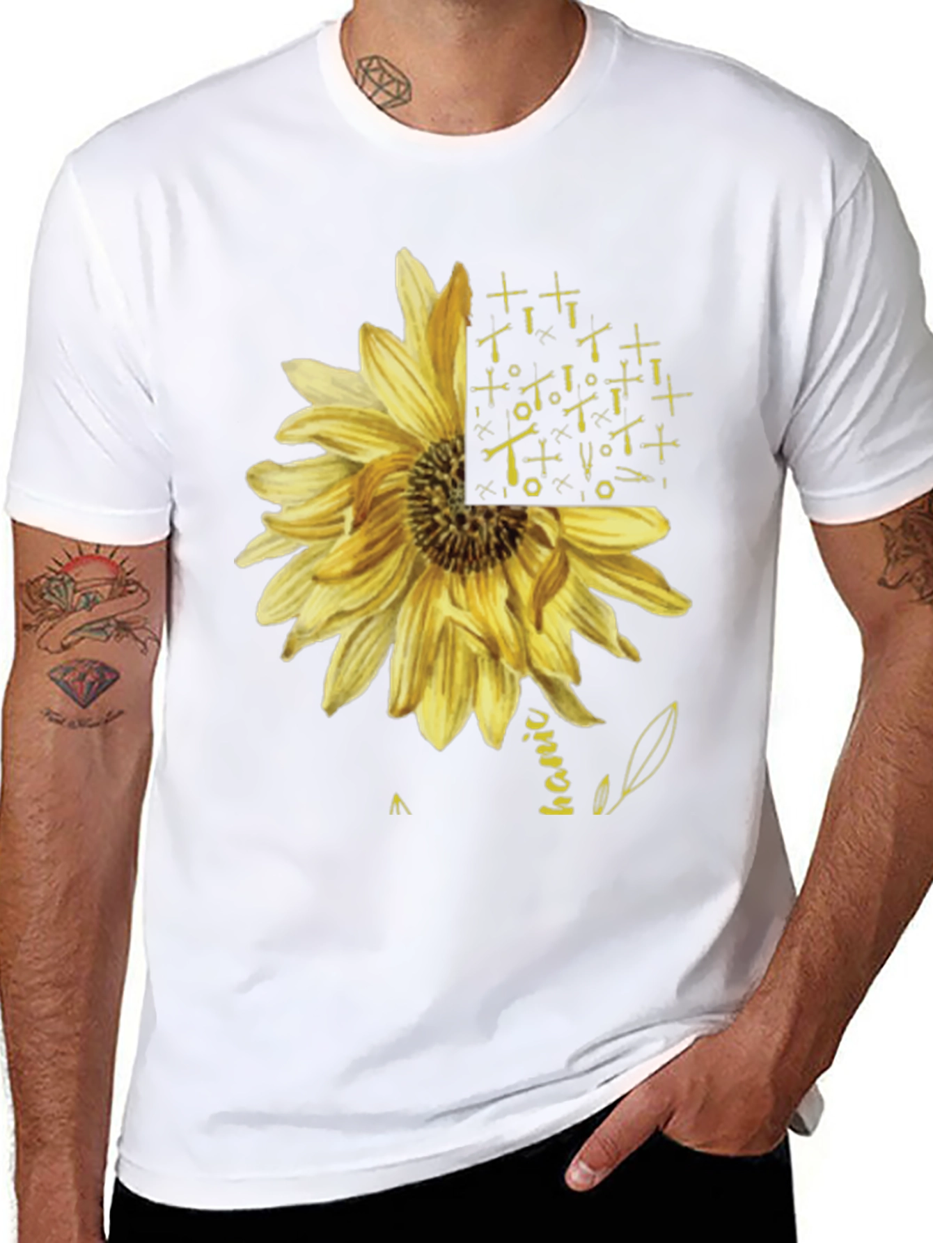 Black Mechanic Sunflower Graphic T-Shirt - Black view 8