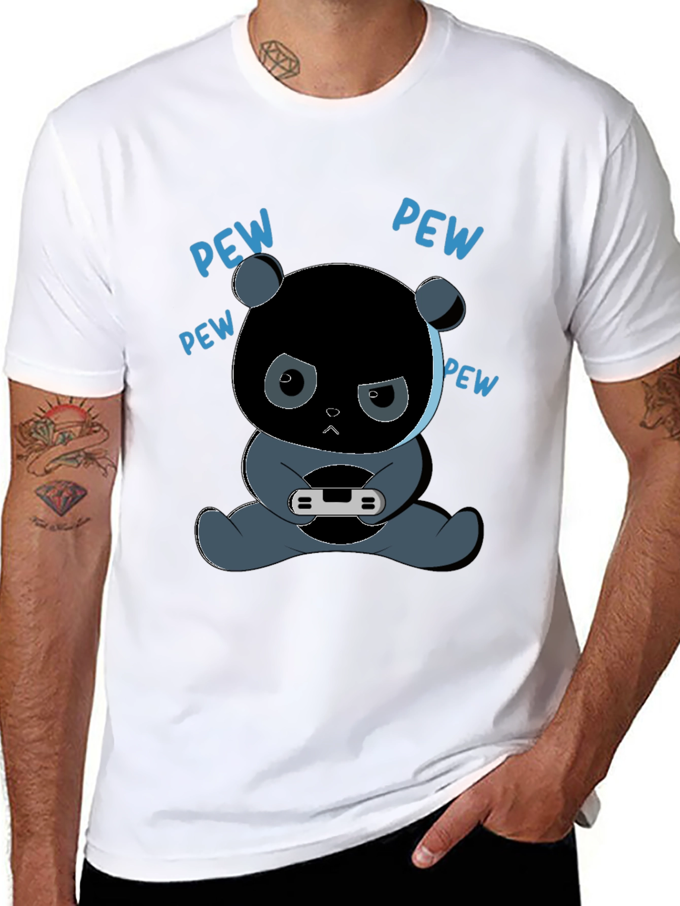 Black Gamer Panda T-Shirt - Pew Pew view 8