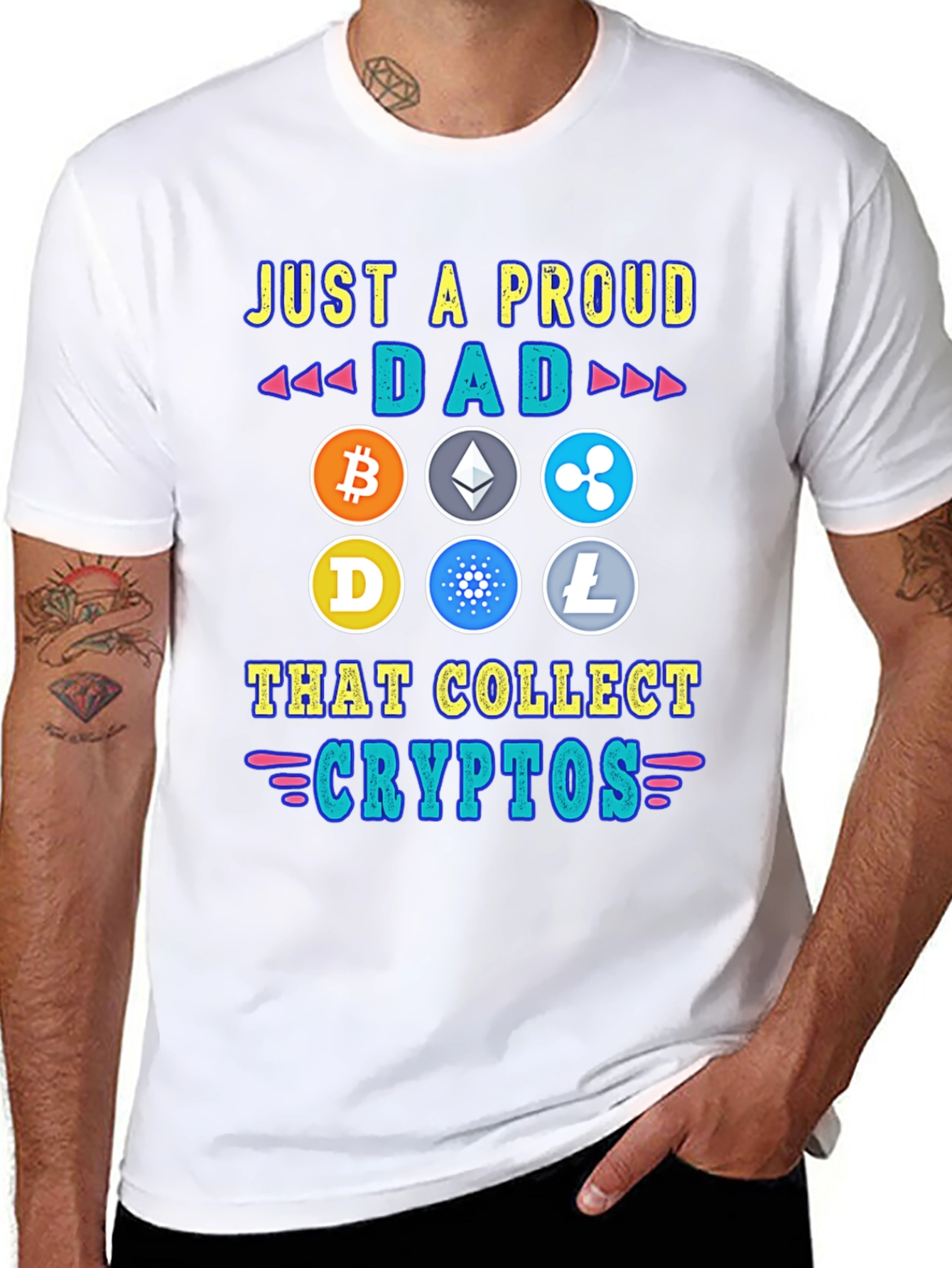 Black Proud Dad Crypto Collector T-Shirt view 8