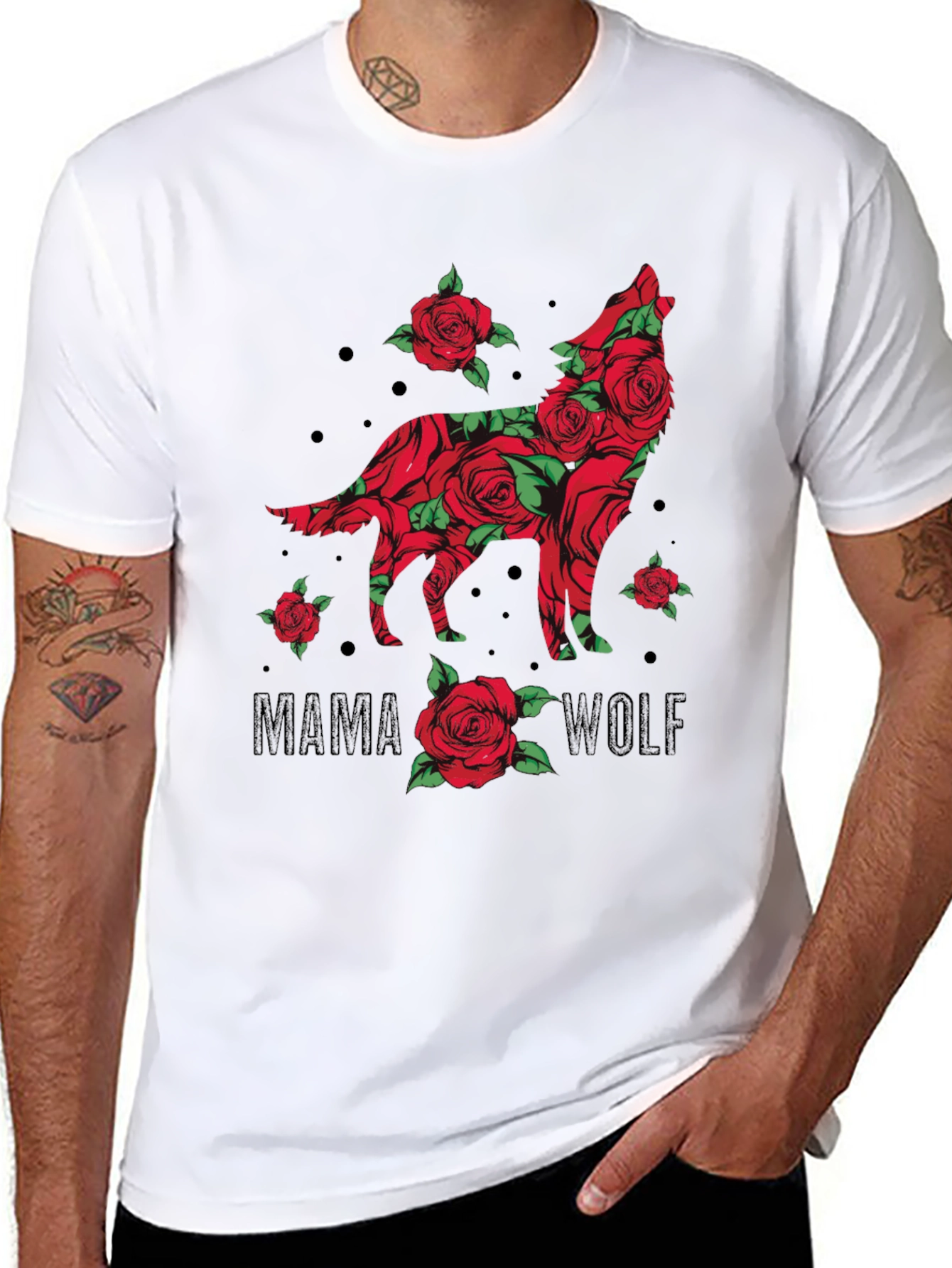 Black Mama Wolf Rose Graphic T-Shirt view 8