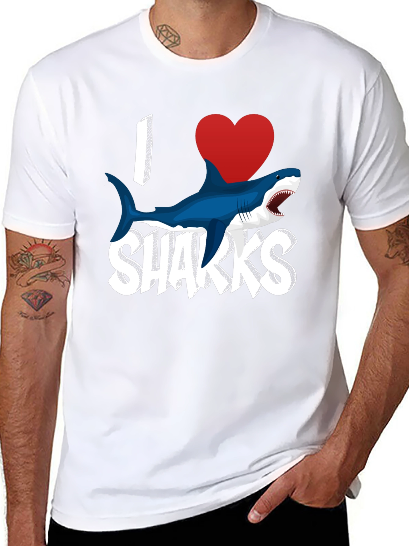 Black I Love Sharks T-Shirt - Black Cotton Blend view 8