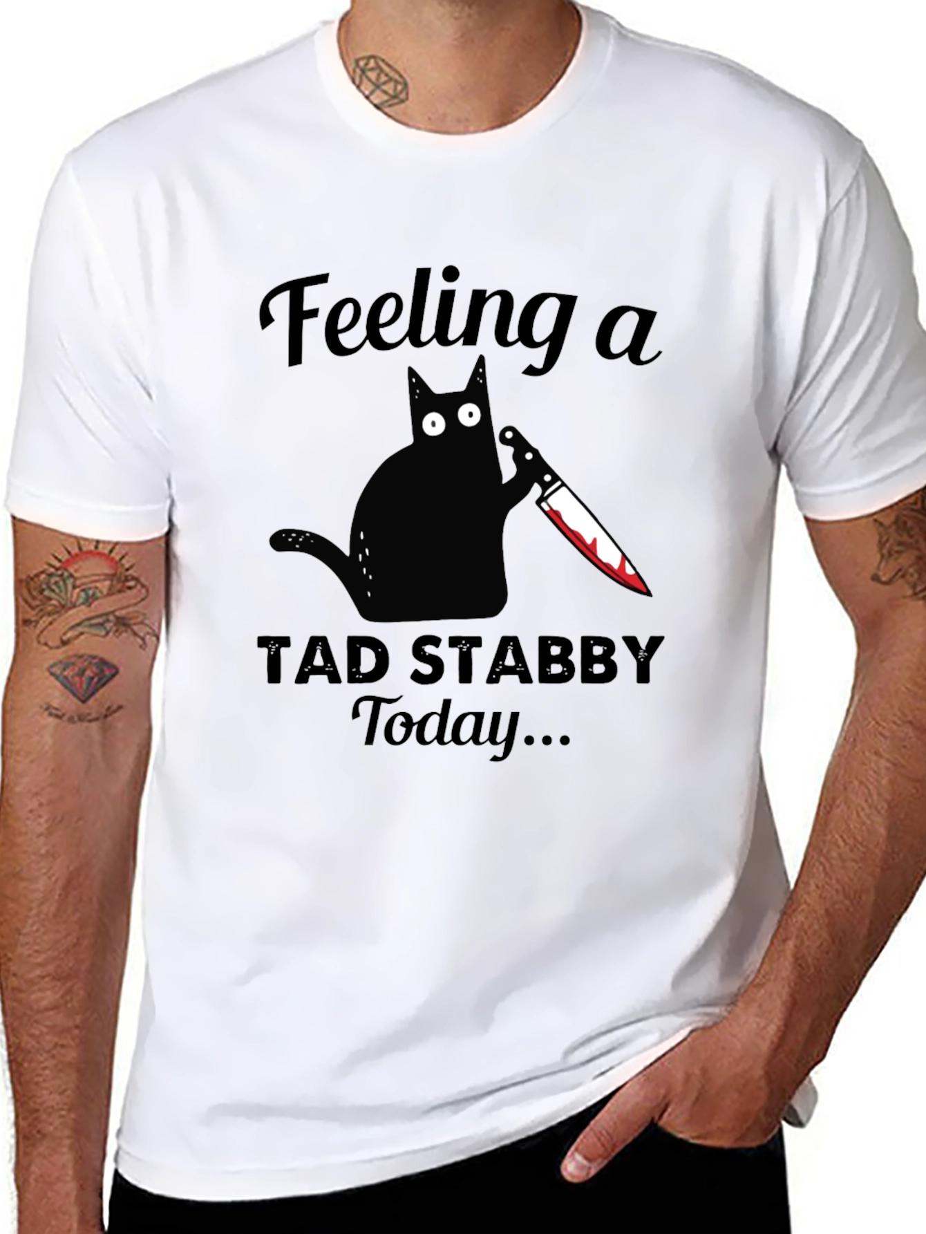 Black Feeling Stabby Cat Graphic Tee - Black Cotton T-Shirt view 8