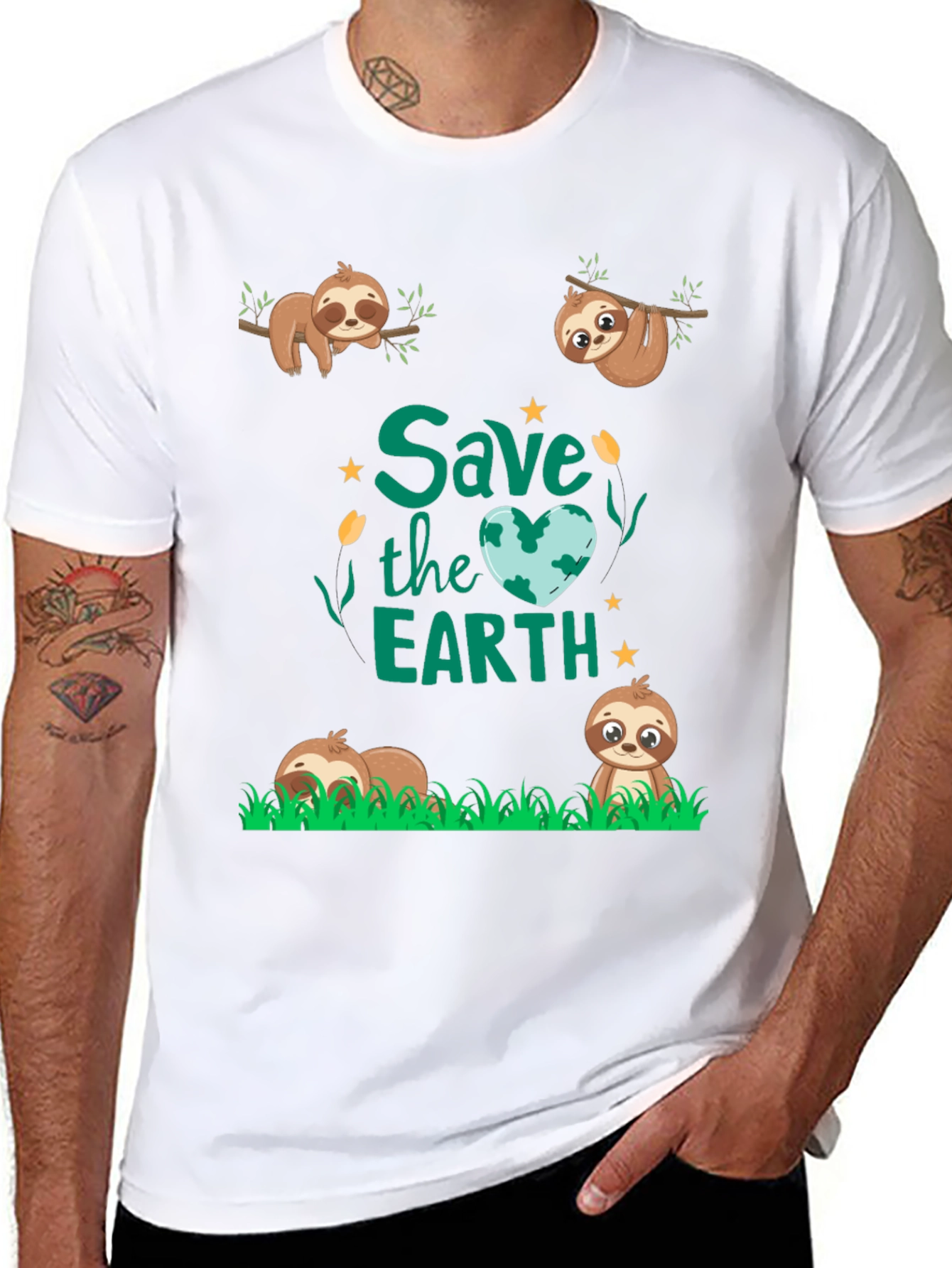 Black Save the Earth Sloth Graphic Tee view 8