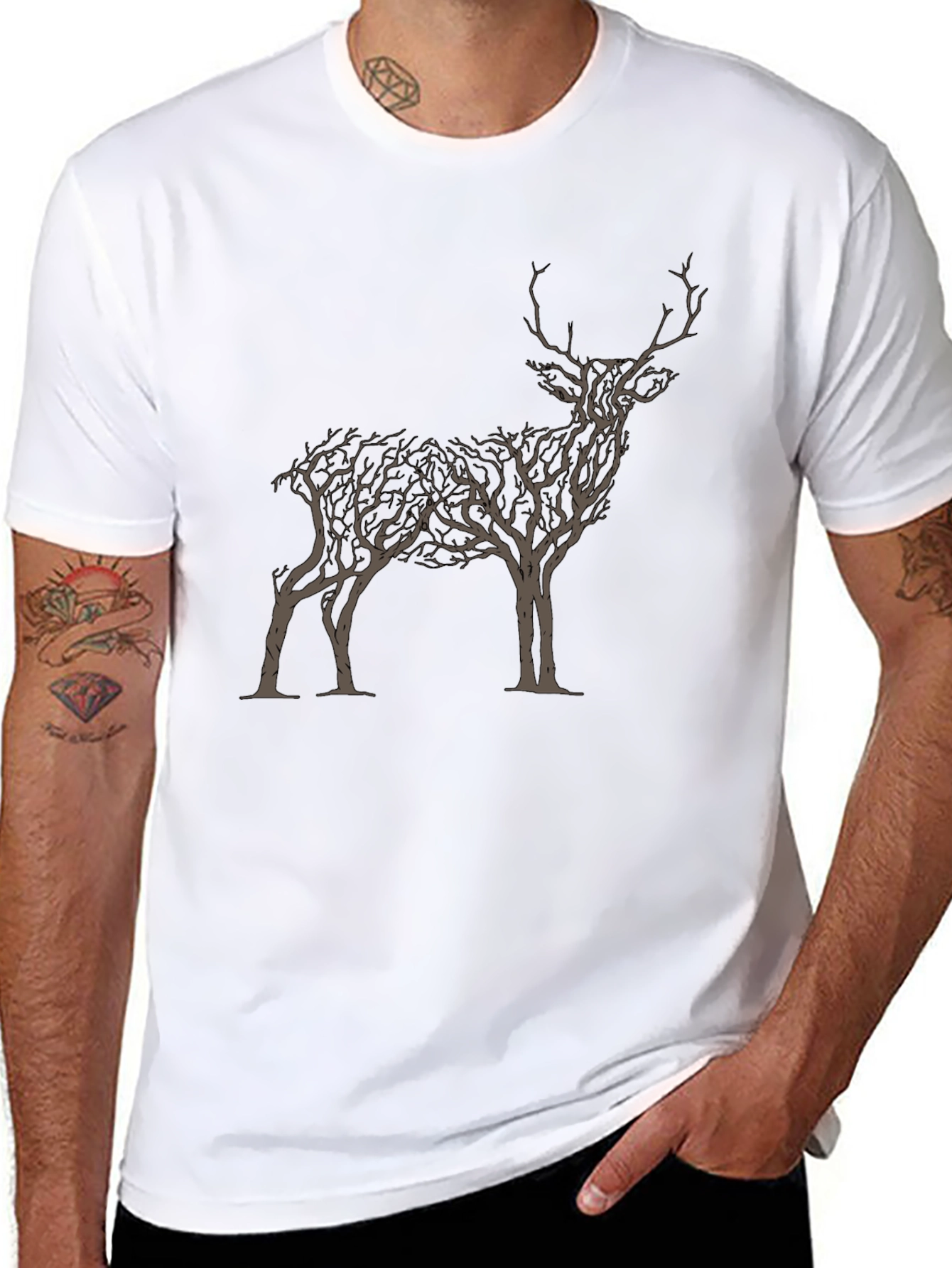 Black Nature Stag Graphic Tee - Black Cotton Blend view 8
