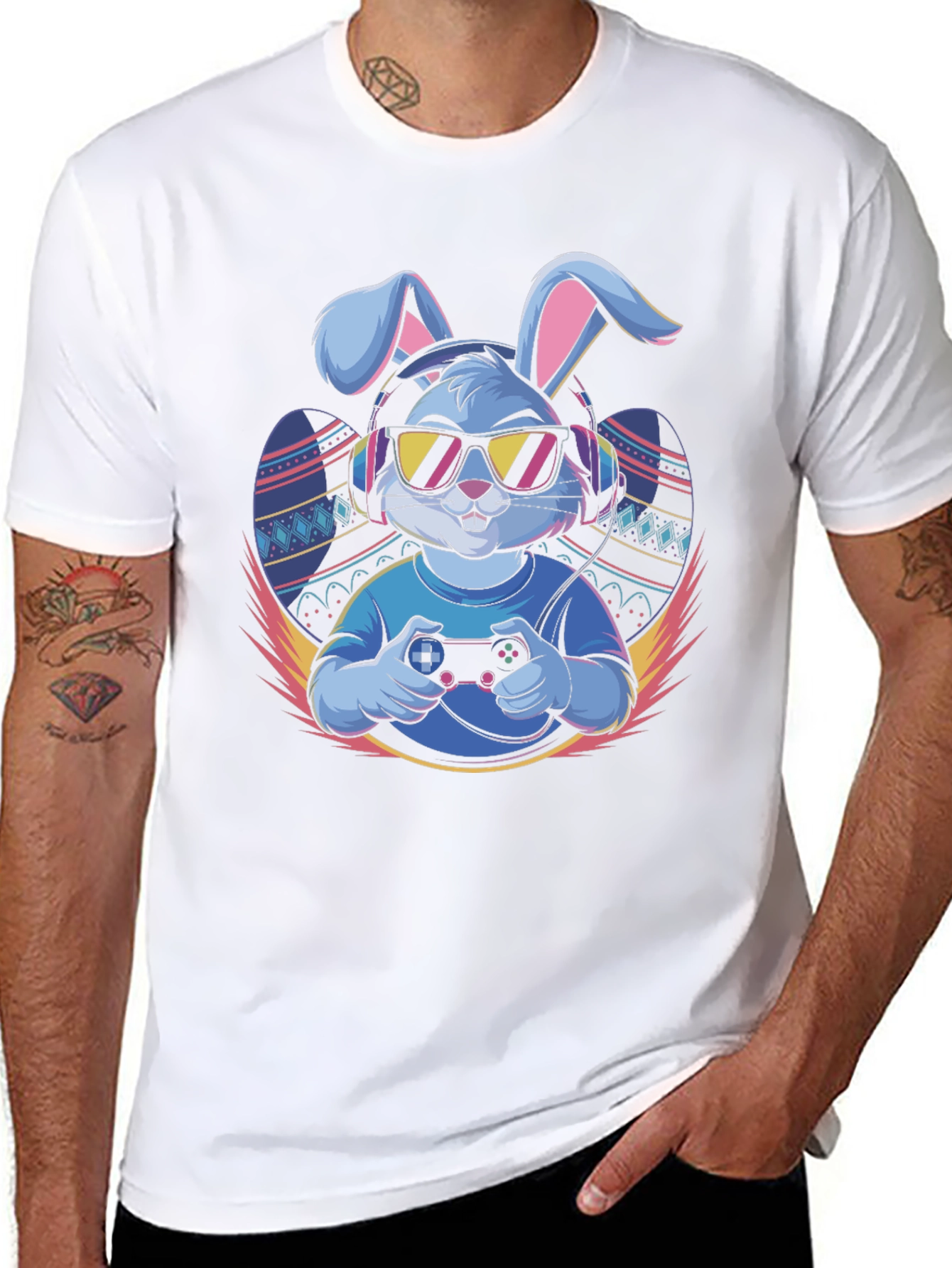 Black Cool Gamer Bunny T-Shirt view 8