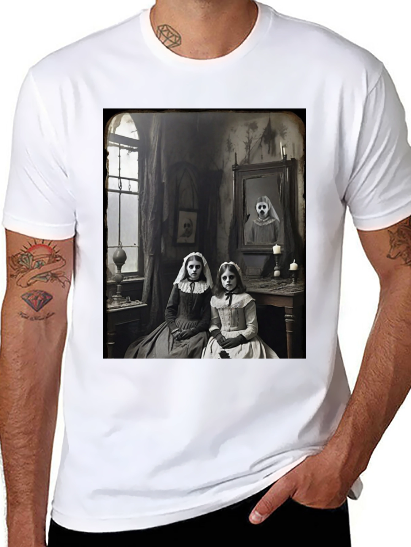 Creepy Sisters Graphic Tee - Vintage Horror Style - 8