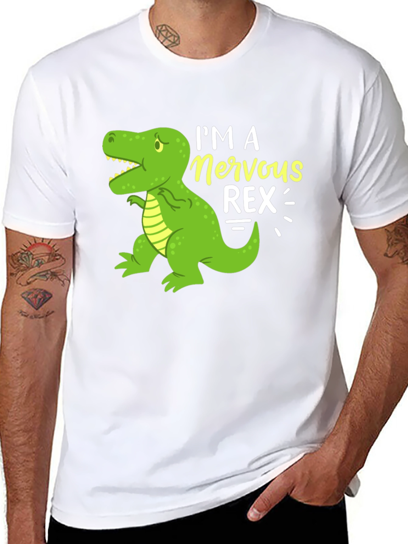 Black Nervous Rex T-Shirt - Funny Dinosaur Graphic Tee view 8