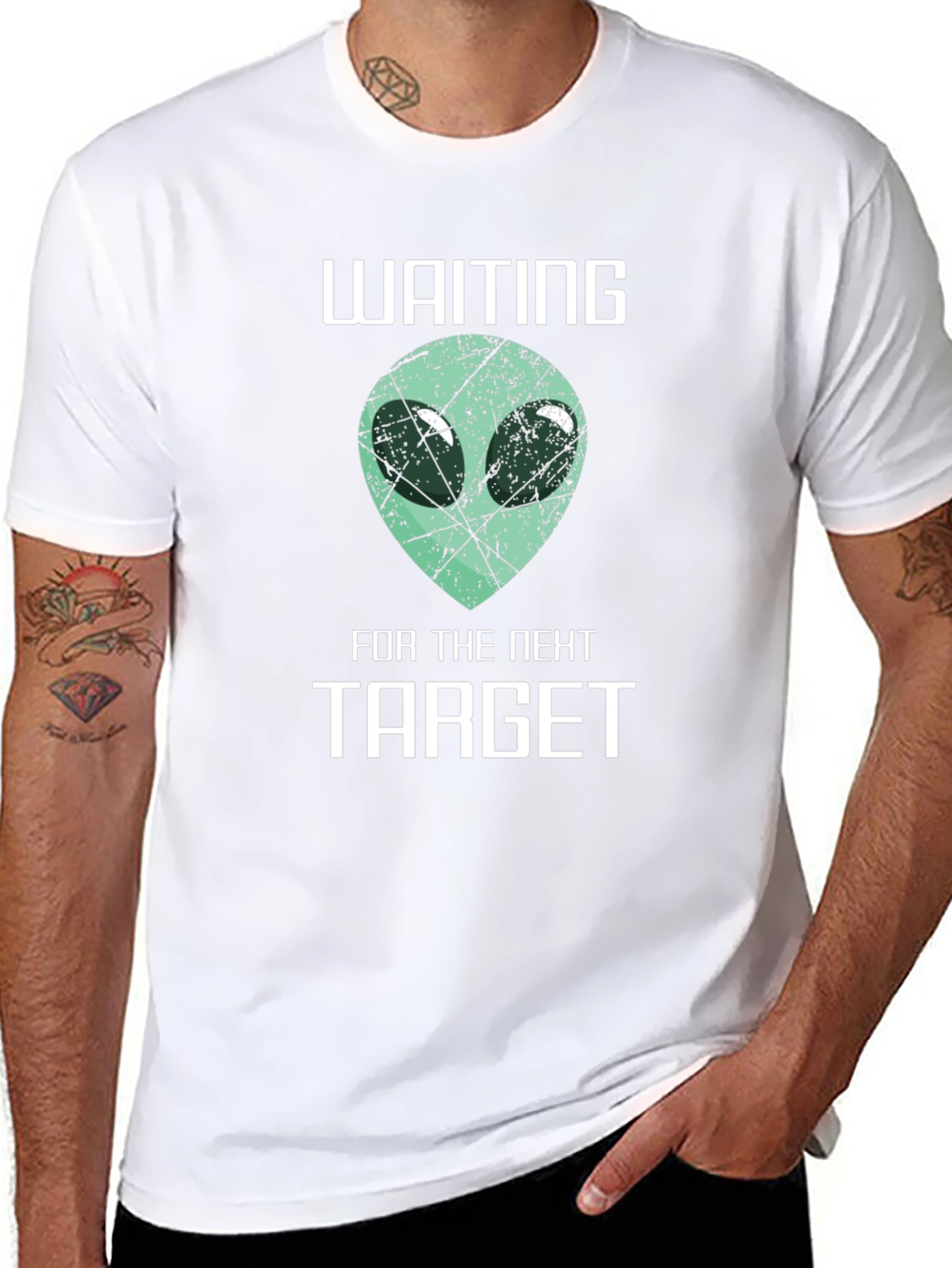Black Waiting For The Next Target Alien Graphic T-Shirt view 8