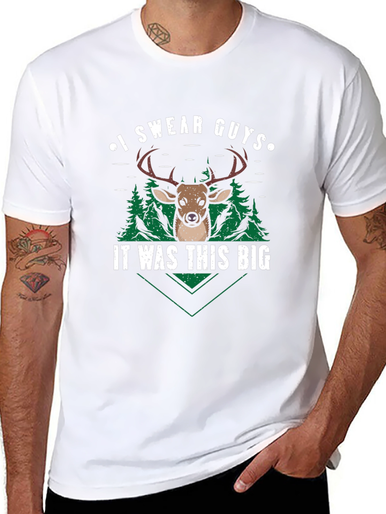 Black Funny Hunting T-Shirt - I Swear Guys It Was This Big Deer Tee view 8