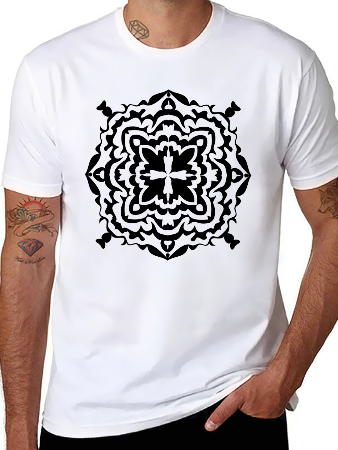 Black Black Geometric Mandala Graphic T-Shirt view 8