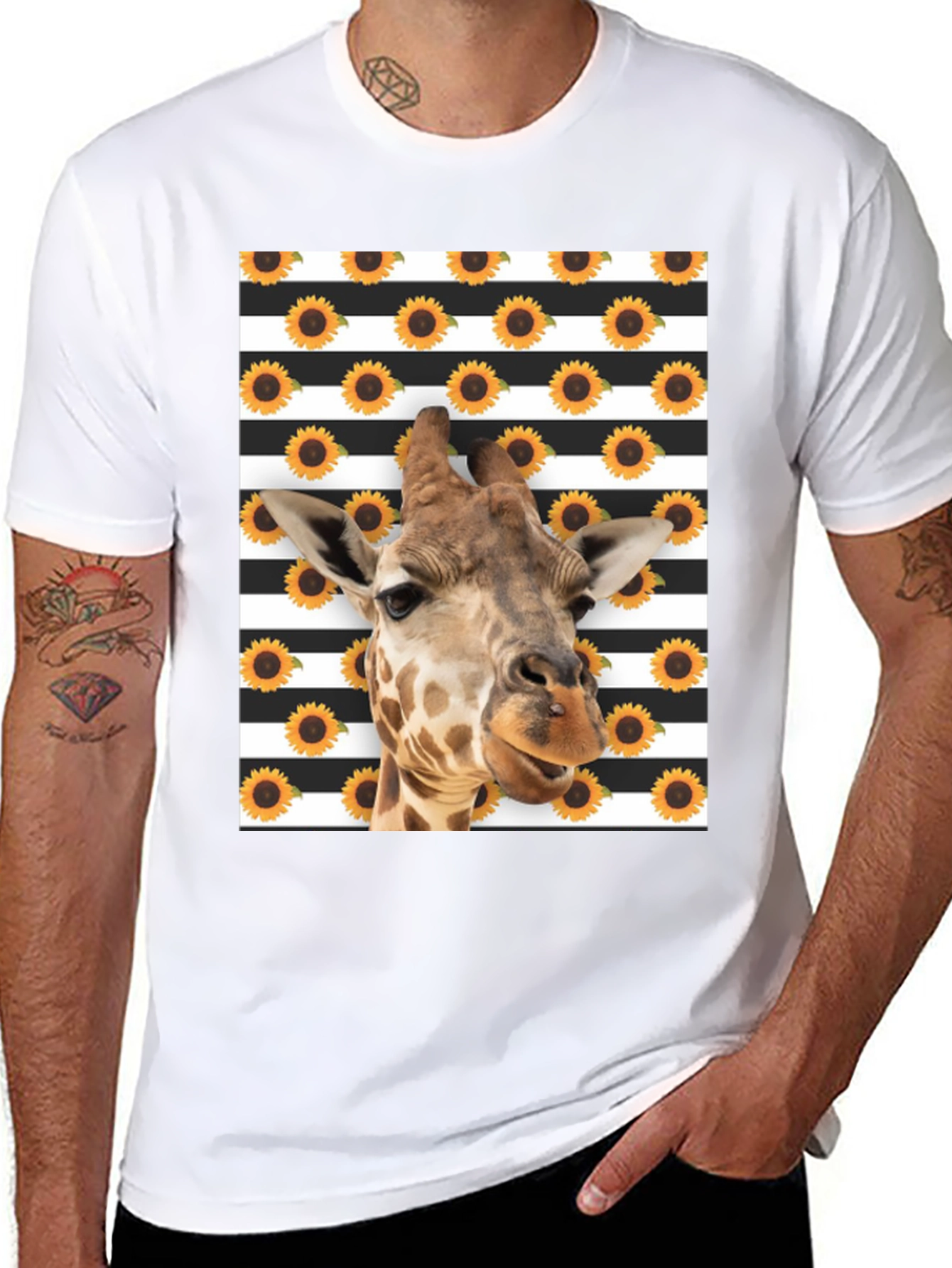 Black Giraffe Sunflower Striped Graphic Tee view 8