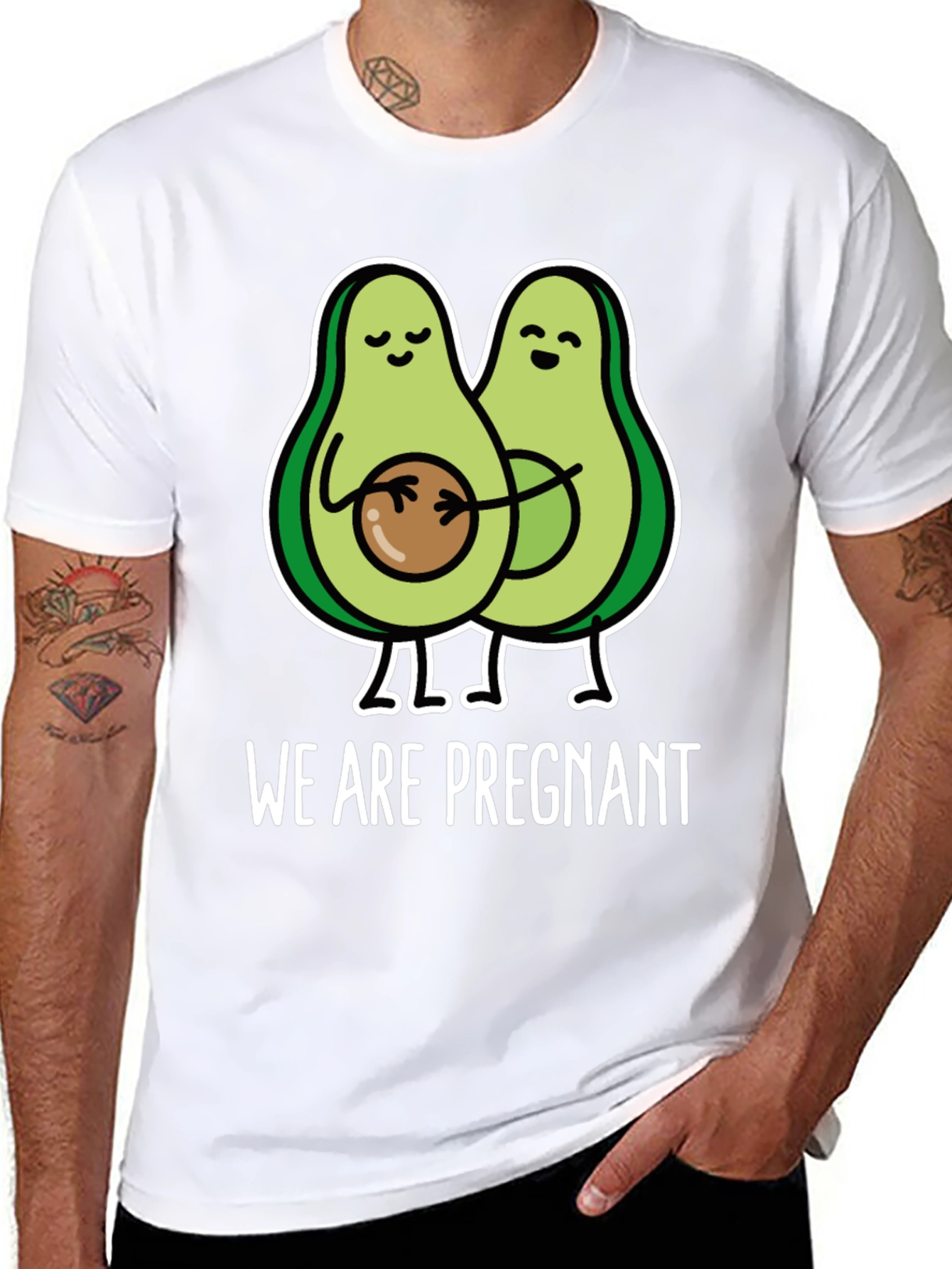 Black Funny We Are Pregnant Avocado Matching Couple T-Shirt view 8