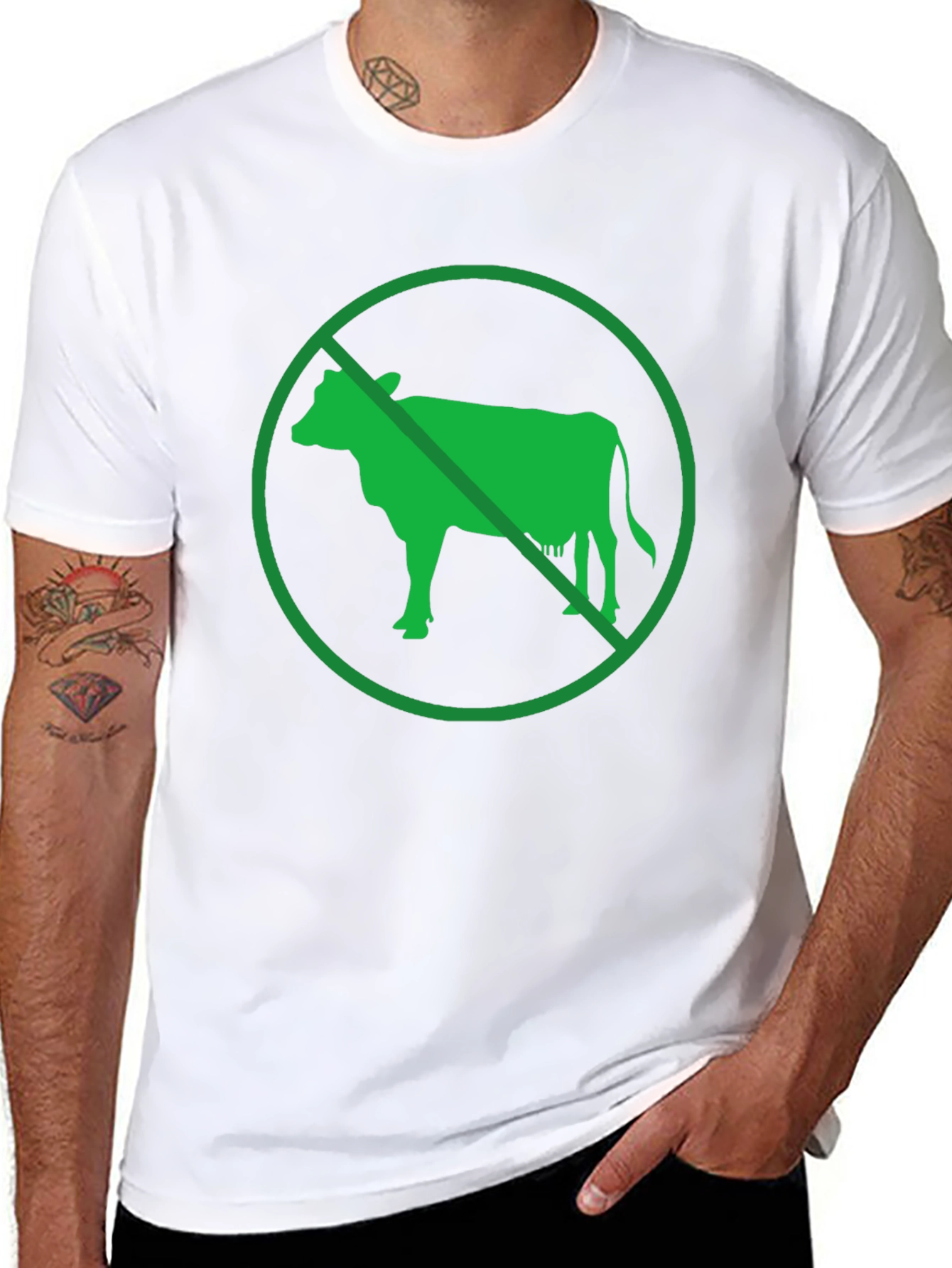 Vegan T-Shirt - No Cow Symbol Graphic Tee - 8