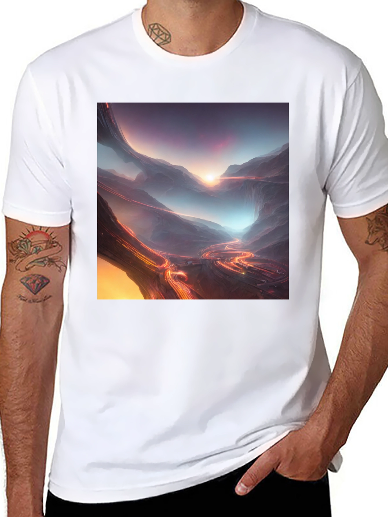 Black Sci-Fi Mountain Graphic Tee - Black Cotton view 8