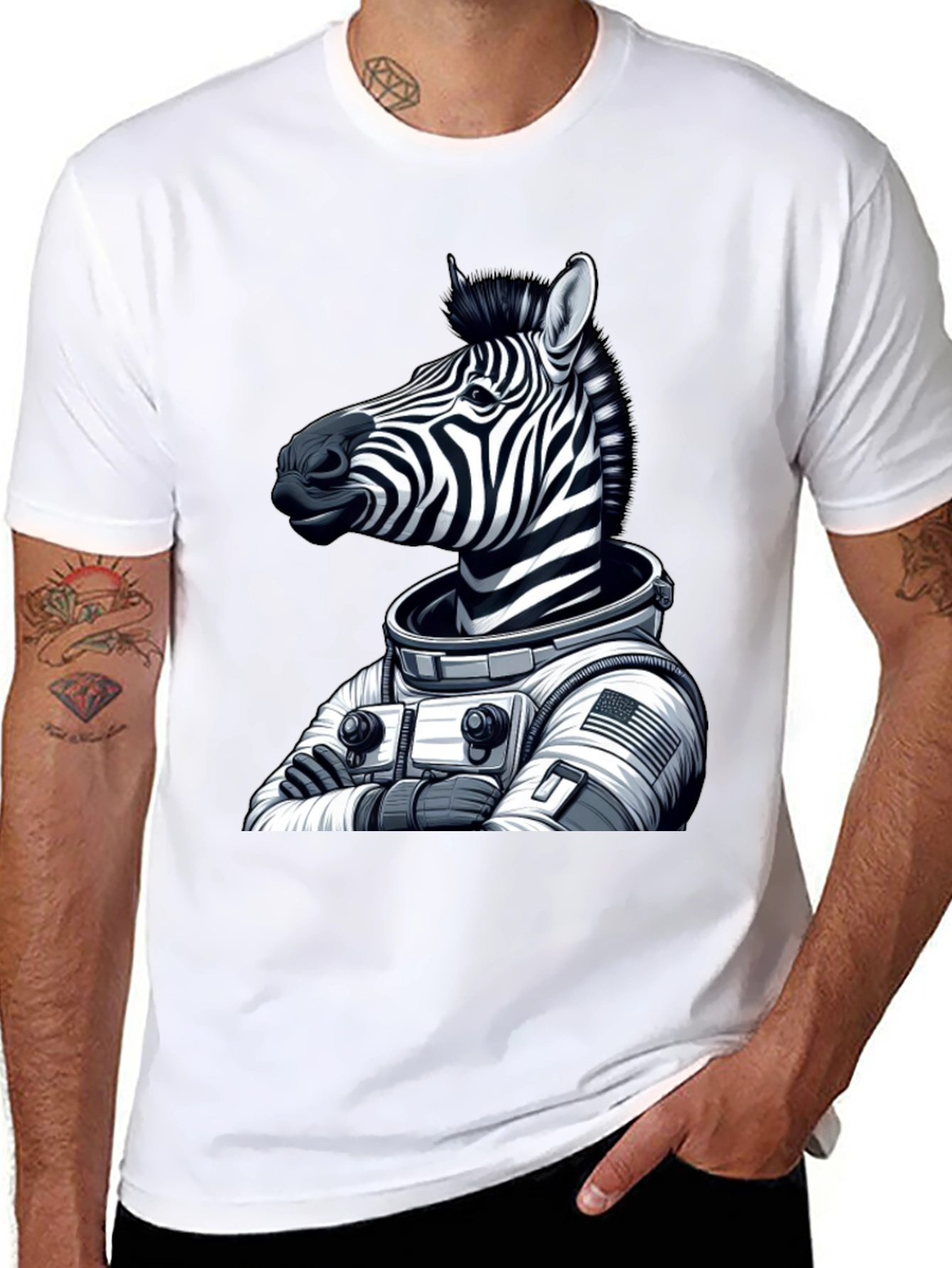 Black Zebra Astronaut Black T-Shirt view 8