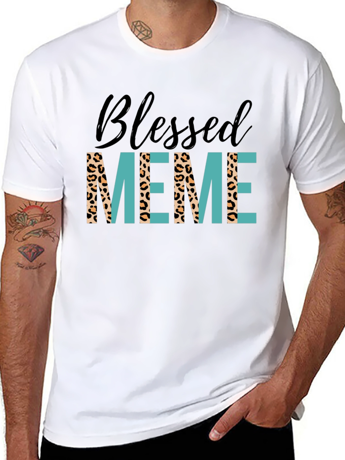 Black Blessed Meme Graphic Tee - Trendy Animal Print T-Shirt view 8