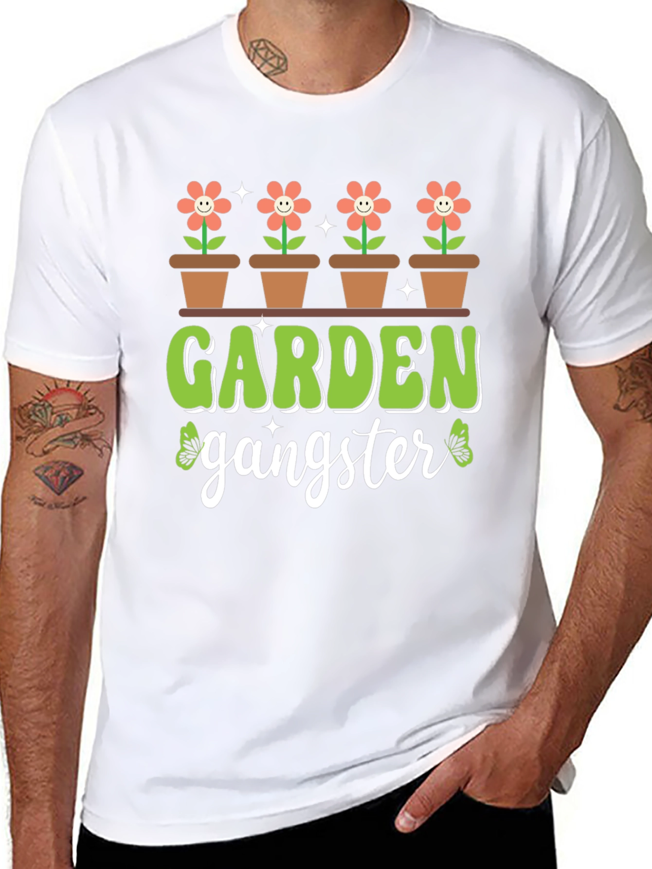 Black Garden Gangster T-Shirt - Floral Design view 8