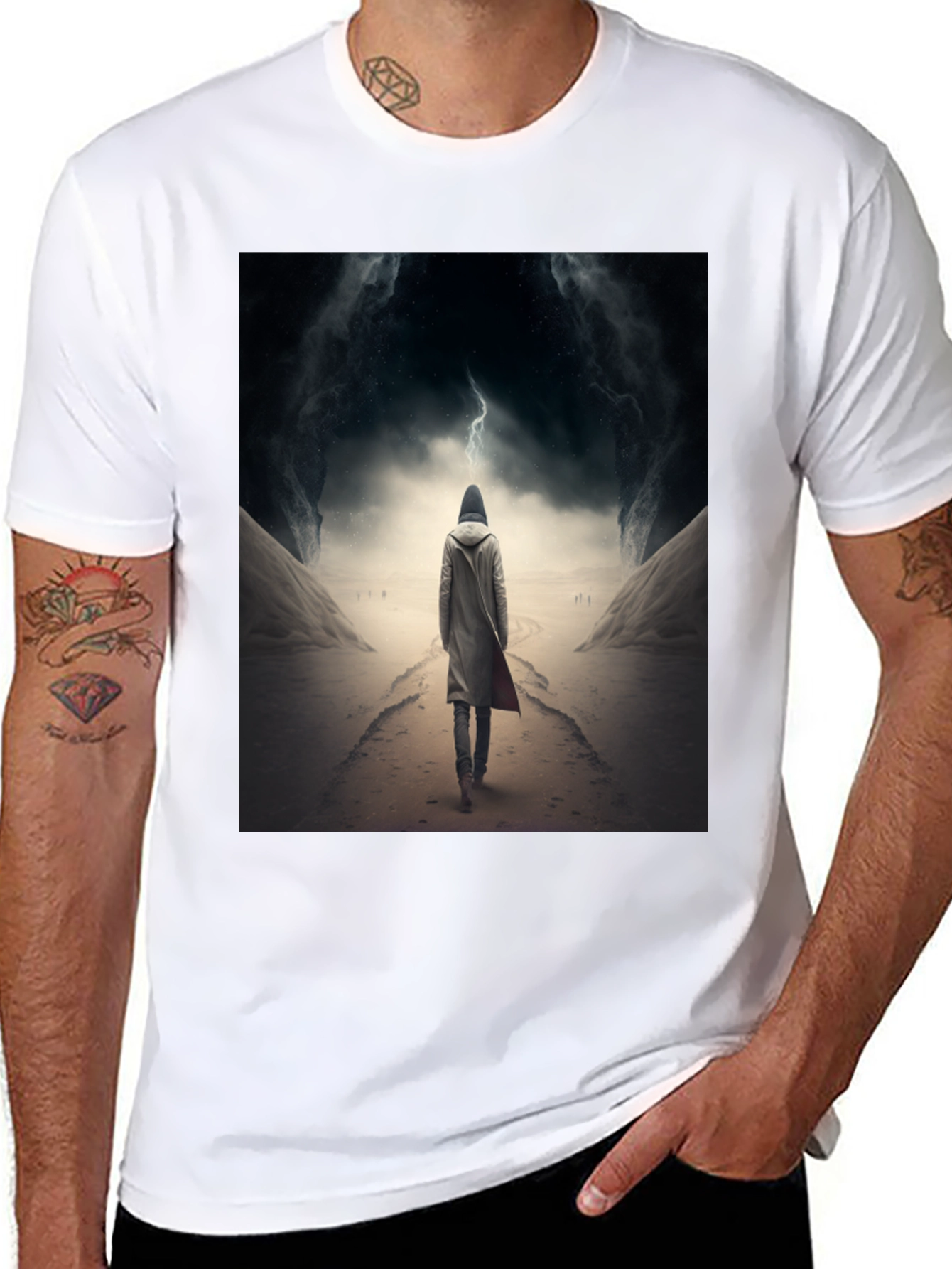 Black Hooded Figure Lightning Black T-Shirt view 8