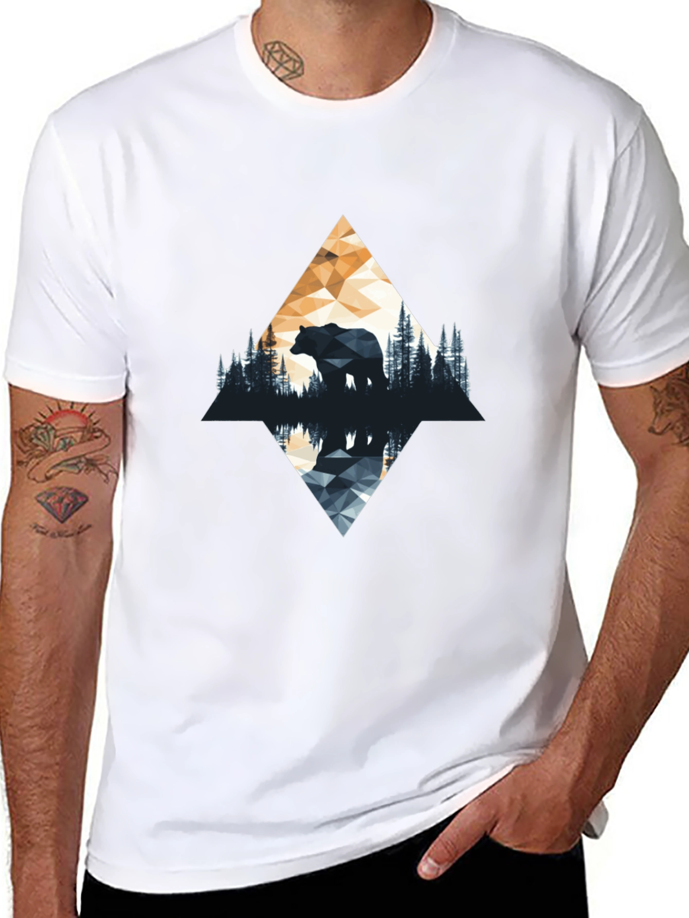 Black Geometric Bear Graphic T-Shirt - Nature Inspired view 8