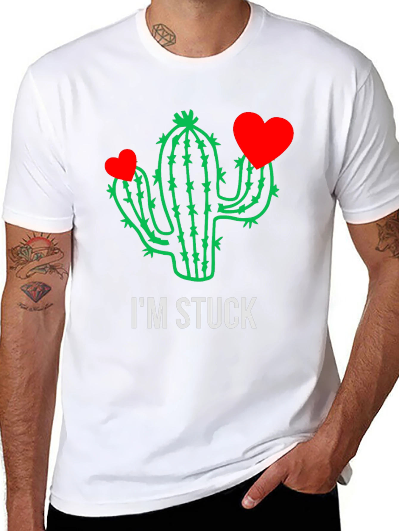 Black I'm Stuck Cactus T-Shirt - Funny Graphic Tee view 8