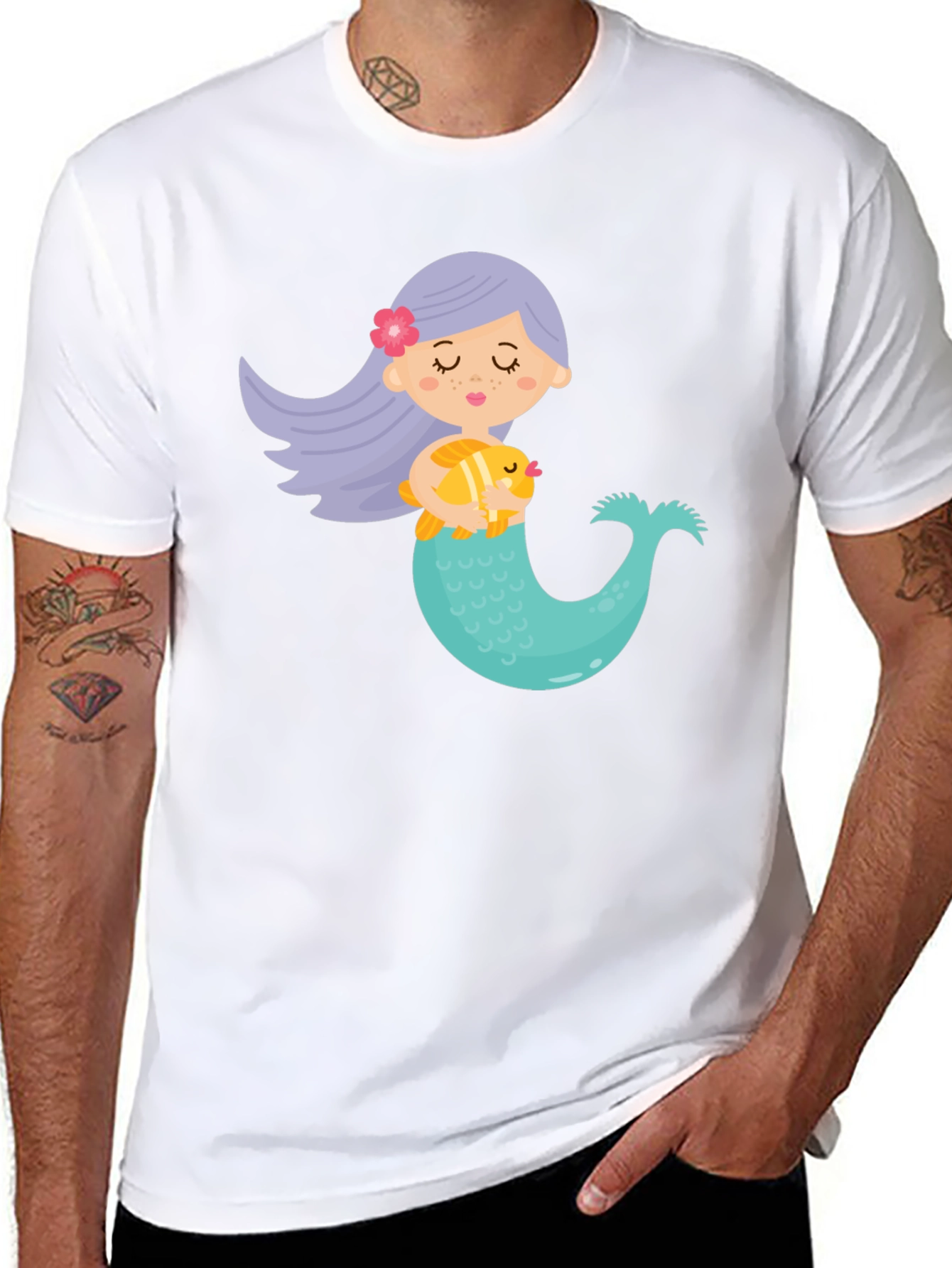 Black Cute Mermaid Graphic Tee - Black Unisex T-Shirt view 8