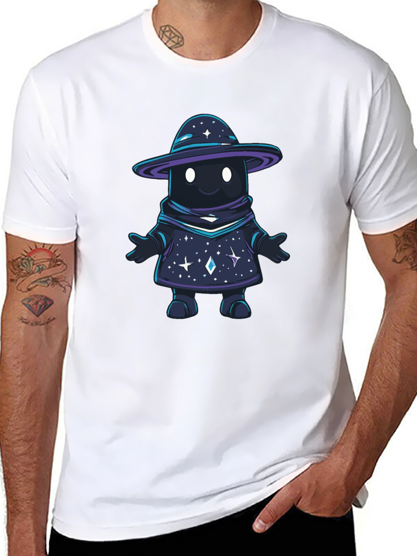 Black Galaxy Wizard Graphic T-Shirt - Unisex Black Tee view 8