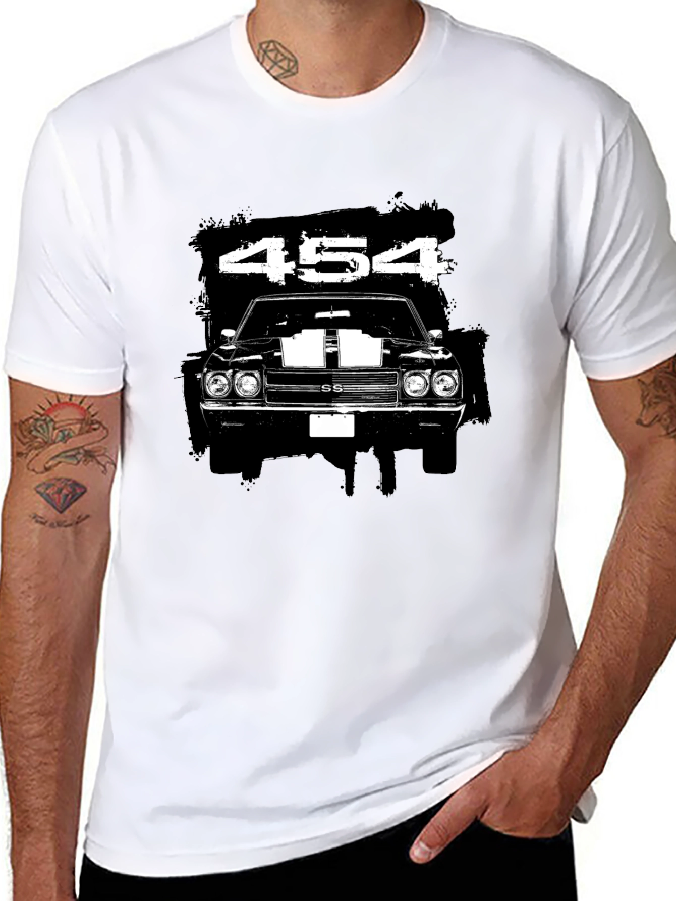 Black 454 Muscle Car Graphic Black T-Shirt view 8