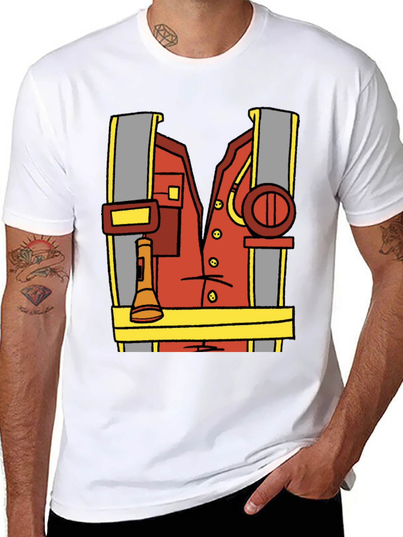 Black Cartoon Firefighter Costume Tee view 8
