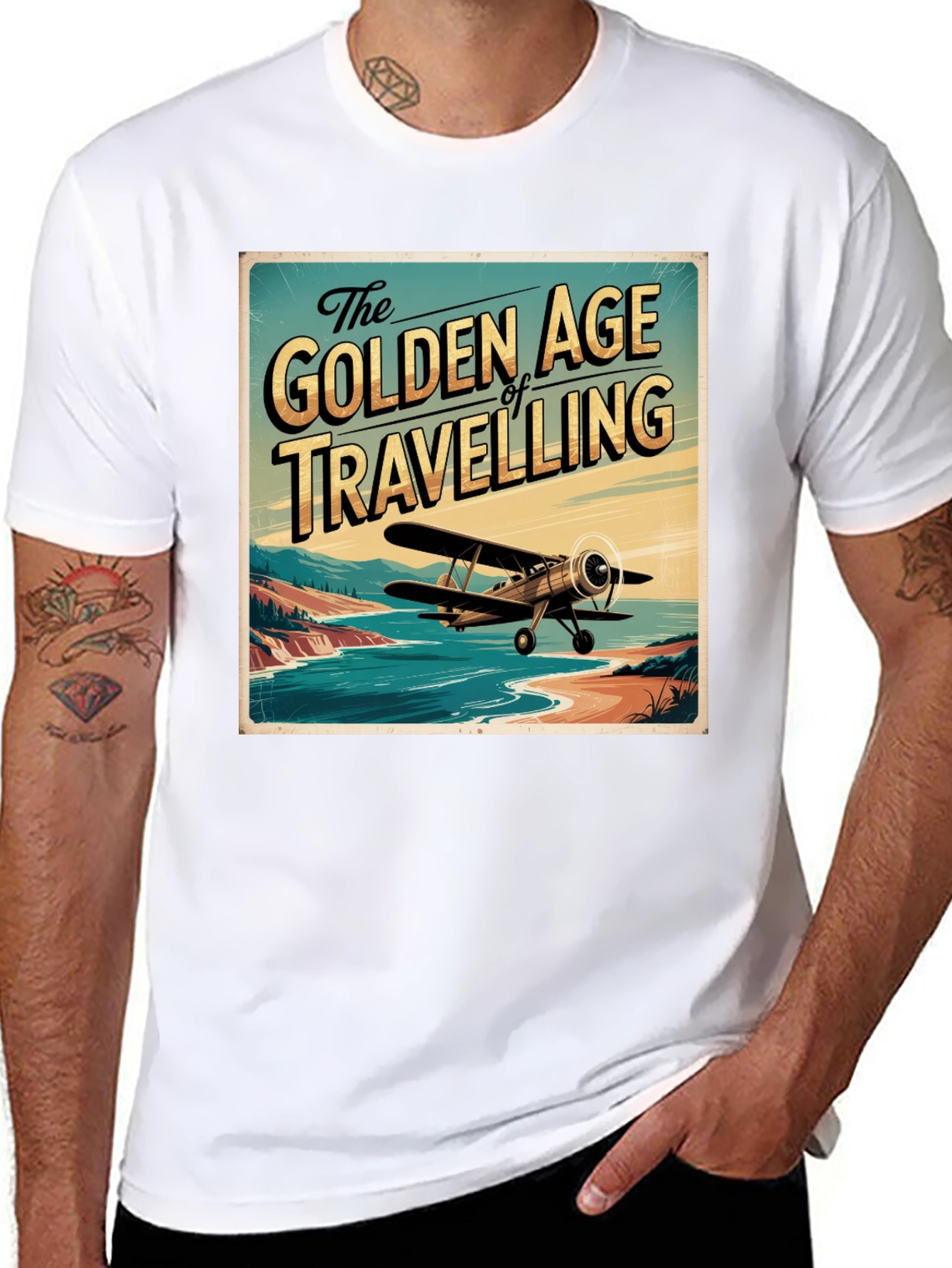 Black Golden Age of Travelling Graphic Tee view 8