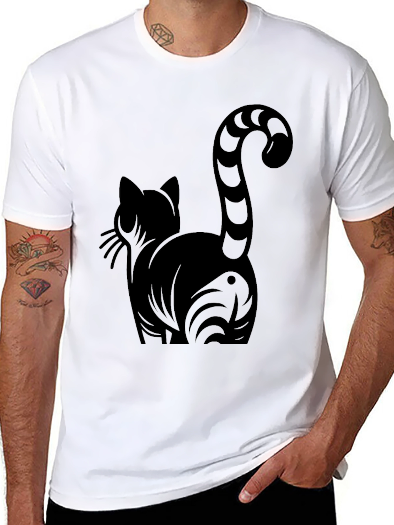 Black Stylish Black Cat Graphic Tee view 8