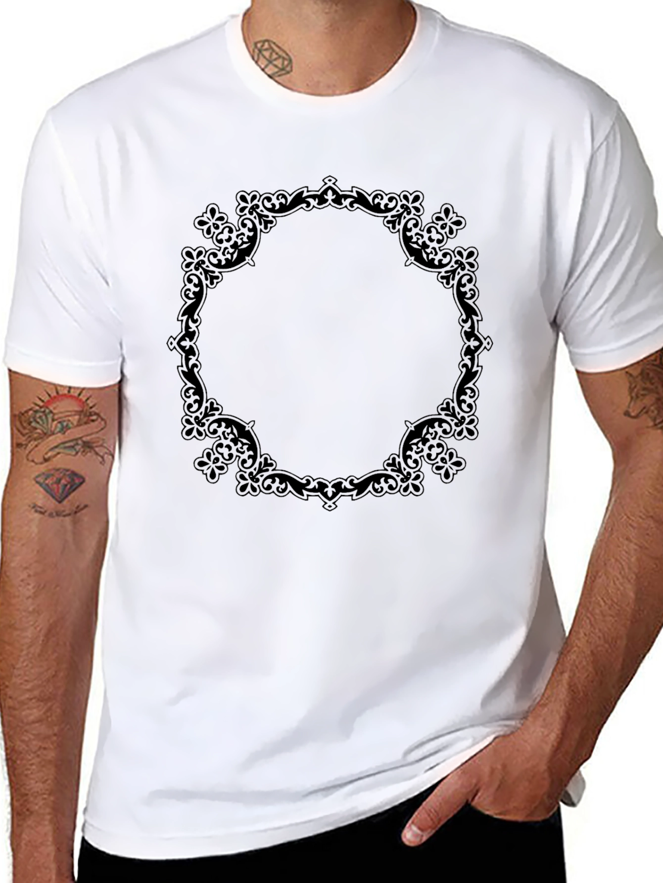 Elegant Black Ornate Circle T-Shirt - 8