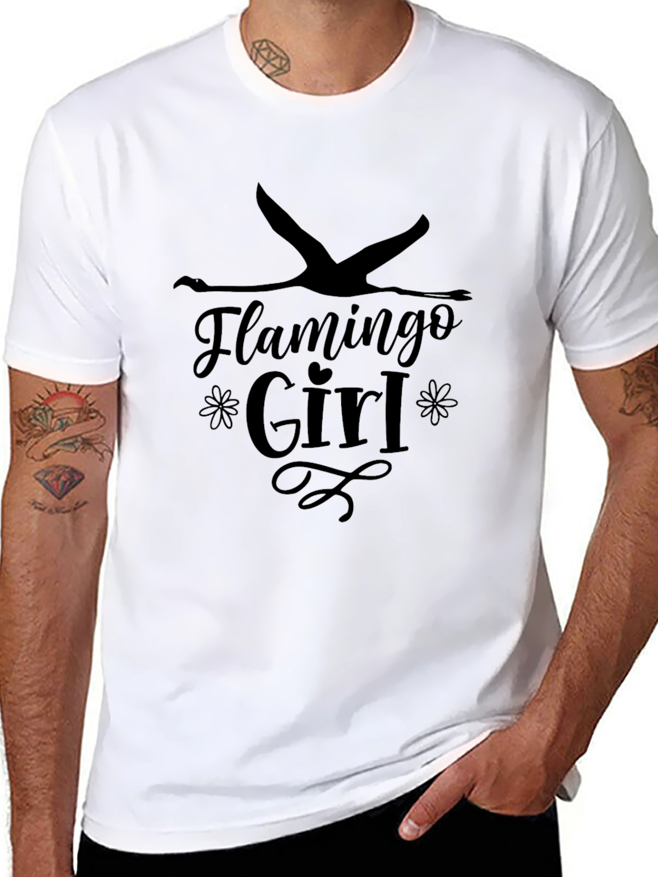 Black Flamingo Girl Graphic Tee - Black Unisex T-Shirt view 8