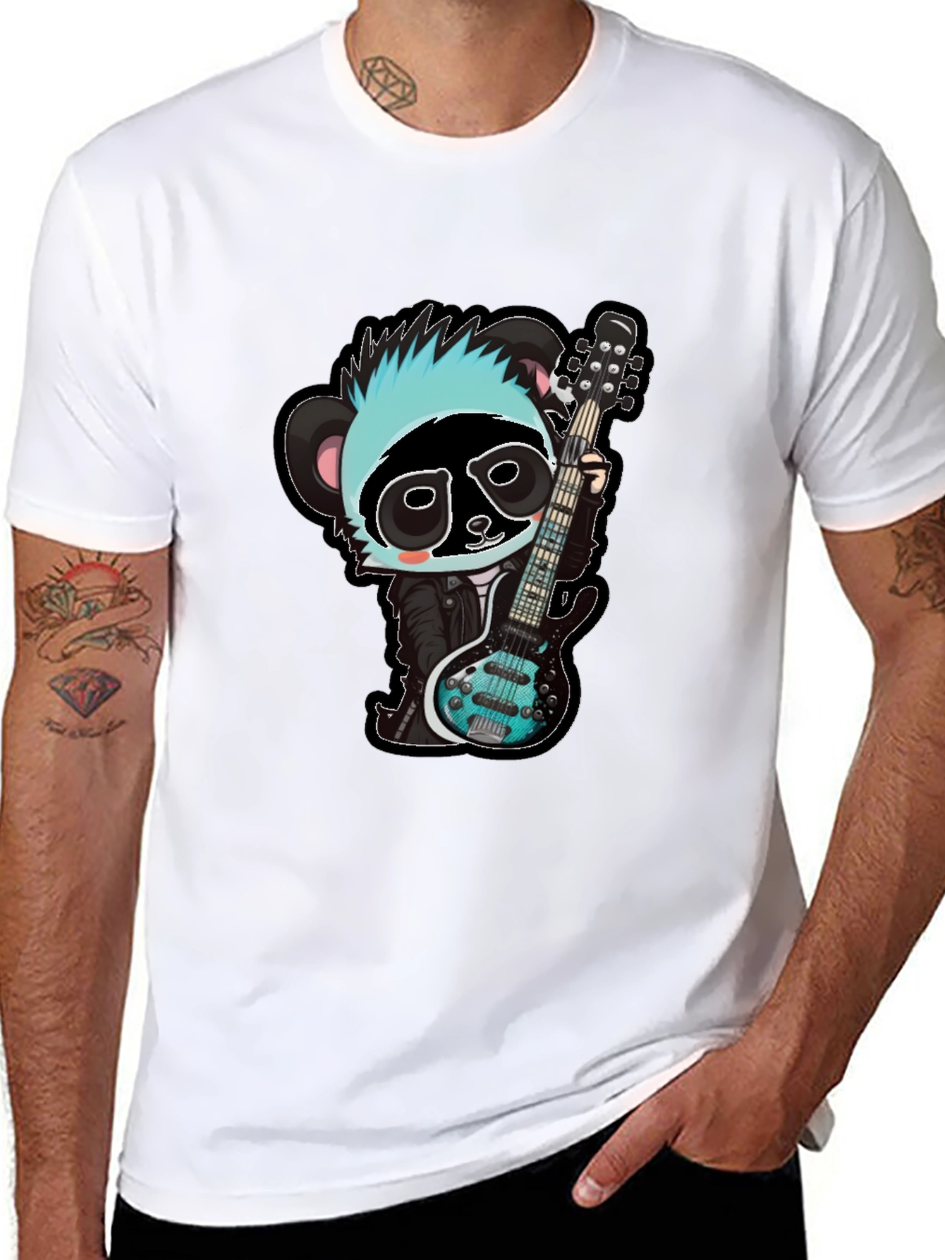 Black Rockin' Panda Graphic Tee - Black Unisex T-Shirt view 8