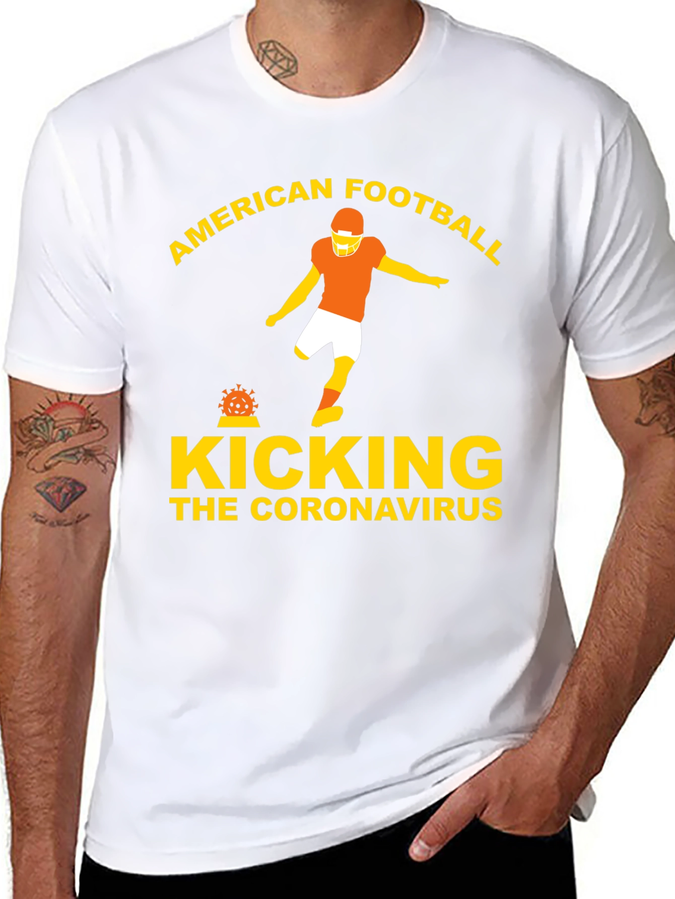 Black American Football Kicking Coronavirus Graphic Tee view 8