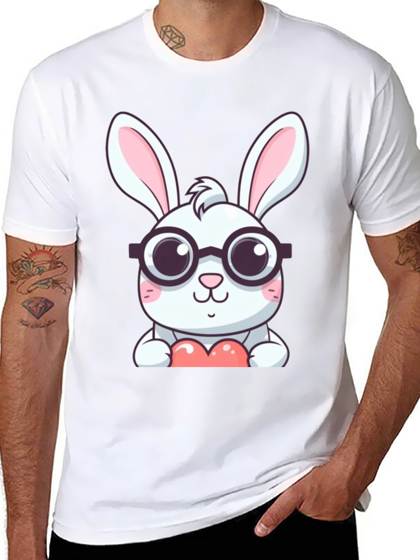 Black Cute Bunny with Glasses Black T-Shirt view 8