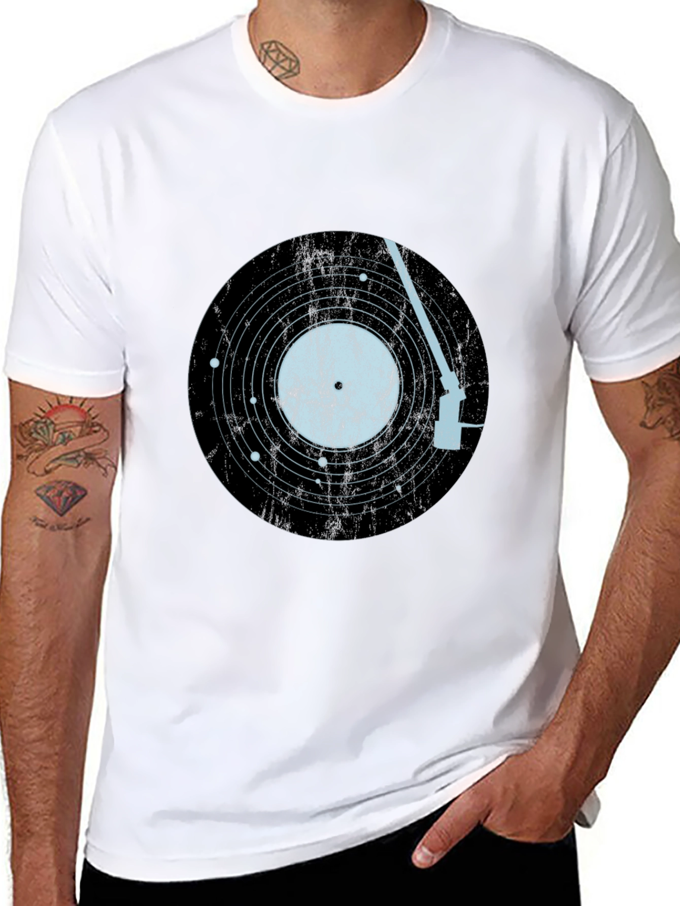 Black Vinyl Record Solar System Men's Tee view 8