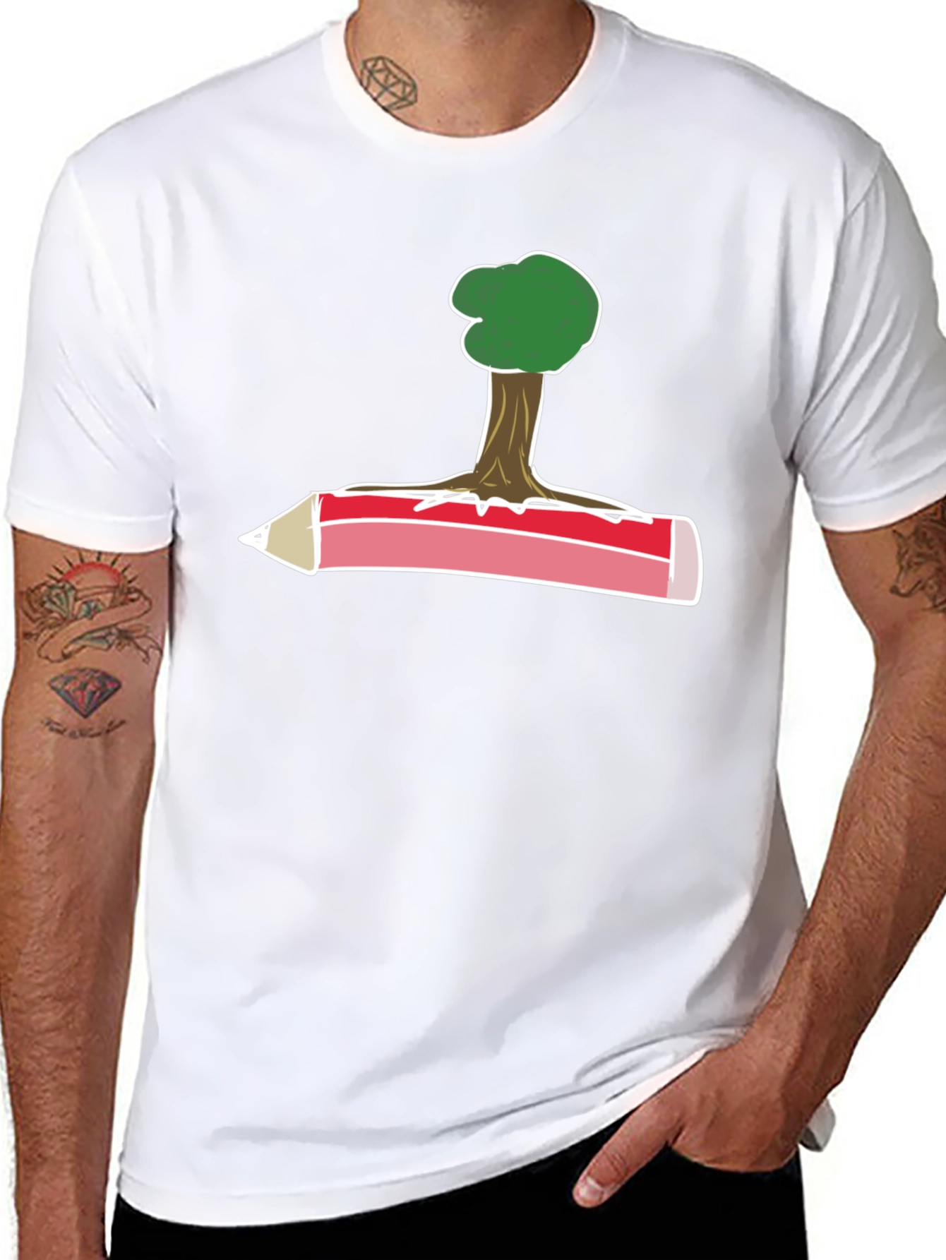 Black Tree & Pencil T-Shirt - Nature Inspired Tee view 8