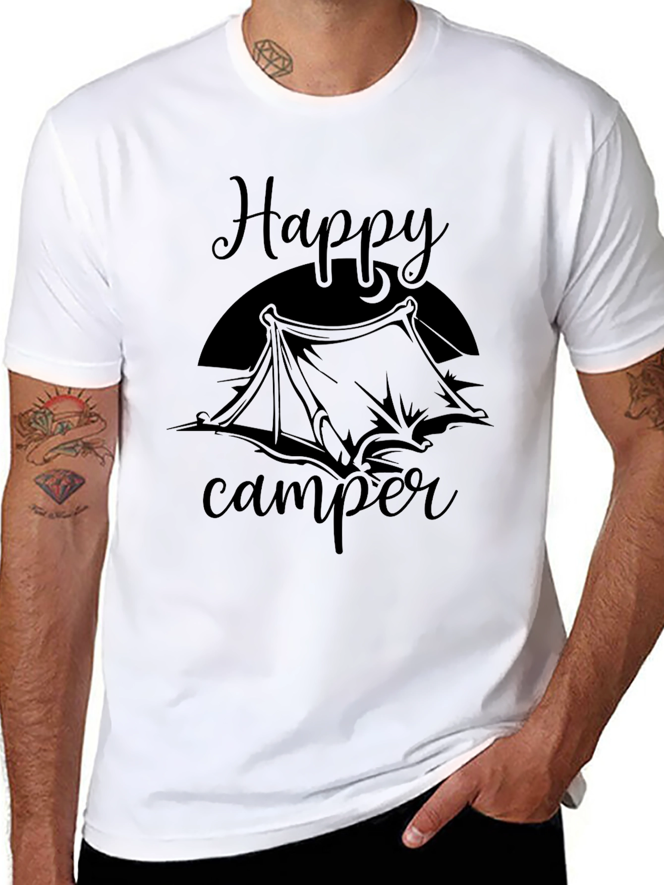 Black Happy Camper Graphic Tee - Black Cotton T-Shirt view 8