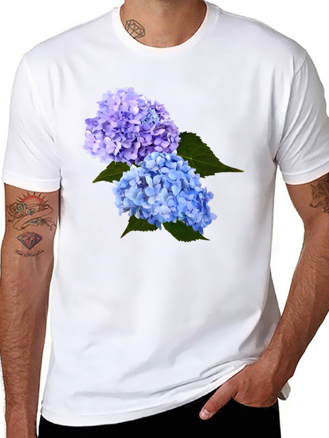 Black Floral Hydrangea T-Shirt - Stylish Mens Tee view 8