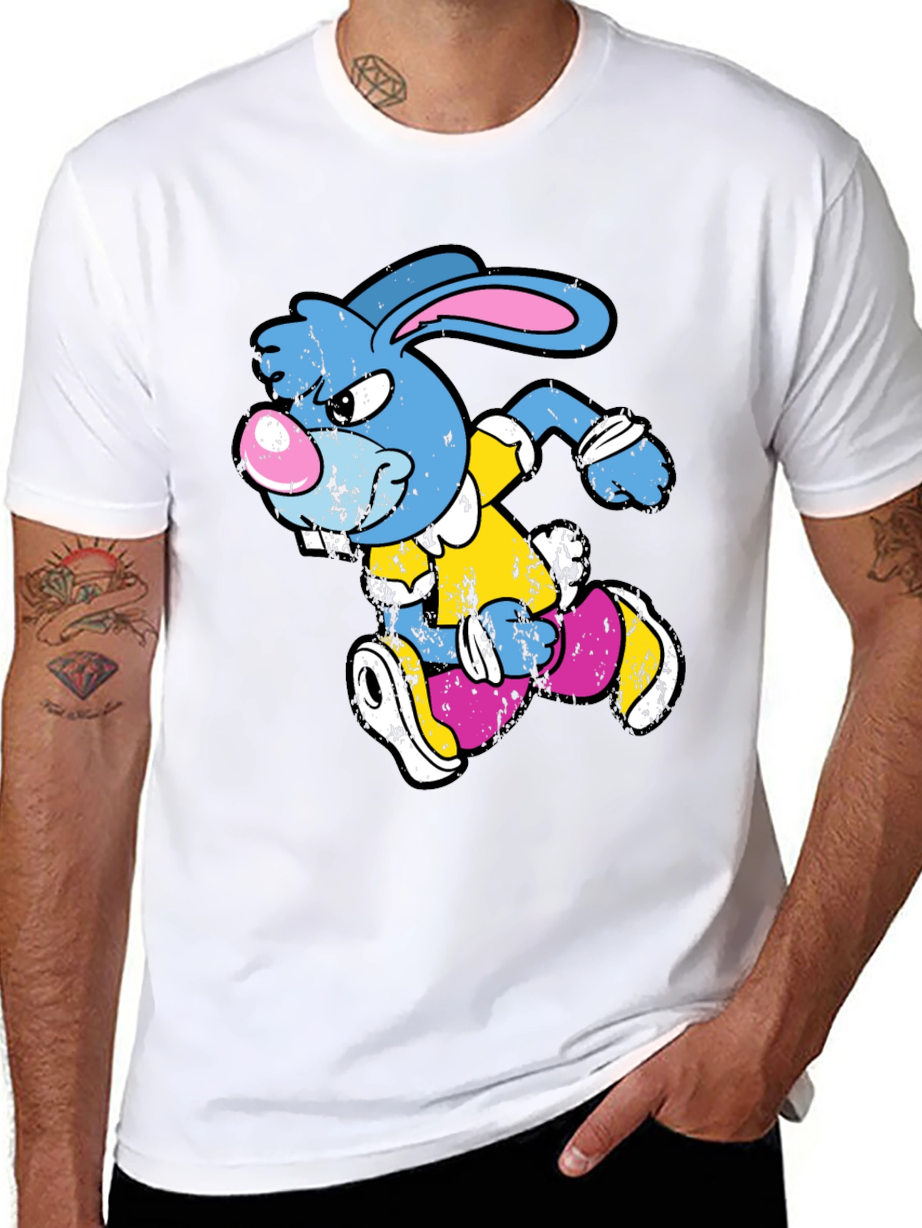 Black Running Rabbit Graphic T-Shirt - Black Cotton Tee view 8