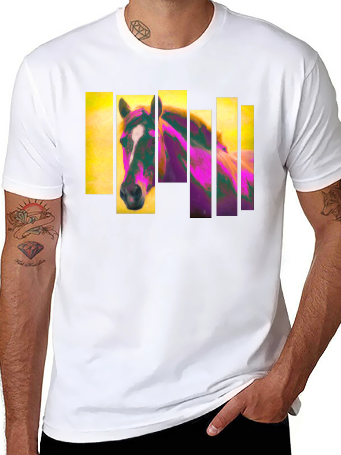Black Abstract Horse Graphic Black T-Shirt view 8