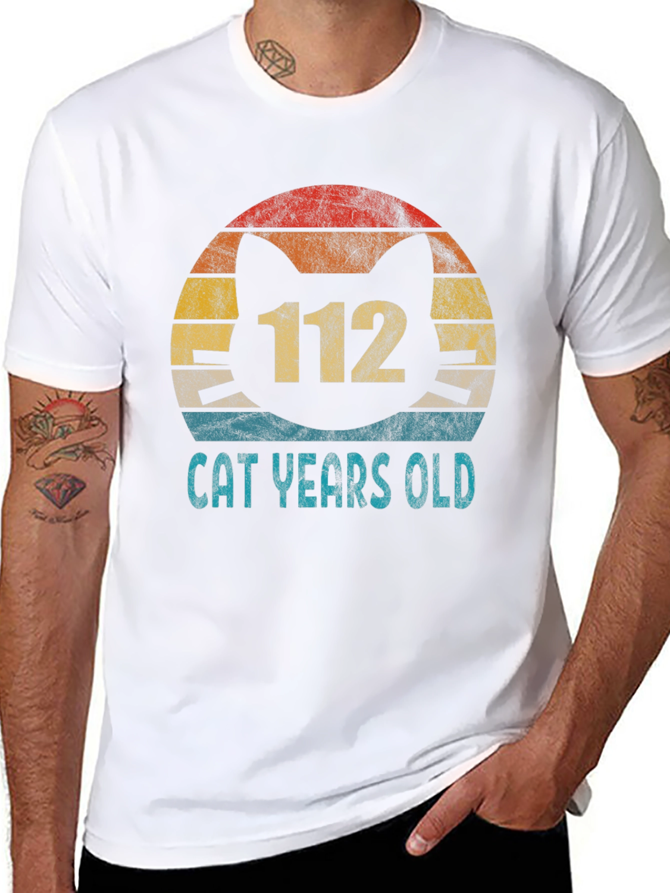 Black 112 Cat Years Old T-Shirt - Funny Vintage Retro Design view 8