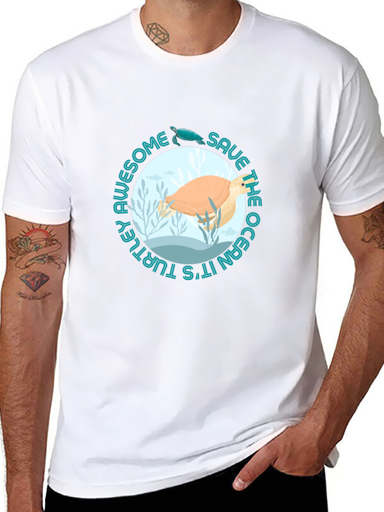 Black Save the Ocean Awesome Turtle Graphic Tee view 8