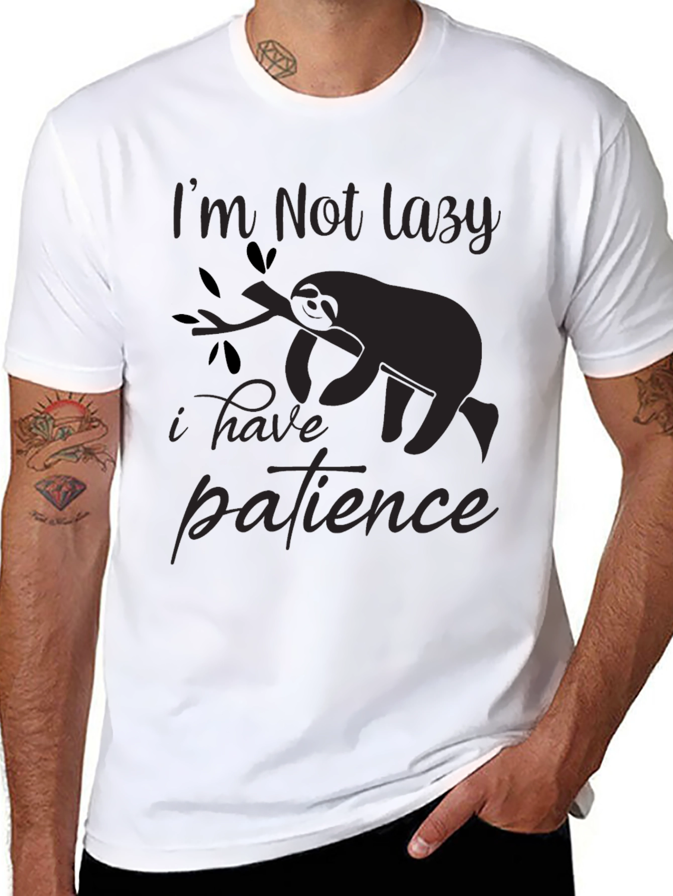 Black I'm Not Lazy T-Shirt Sloth Patience Graphic Tee view 8