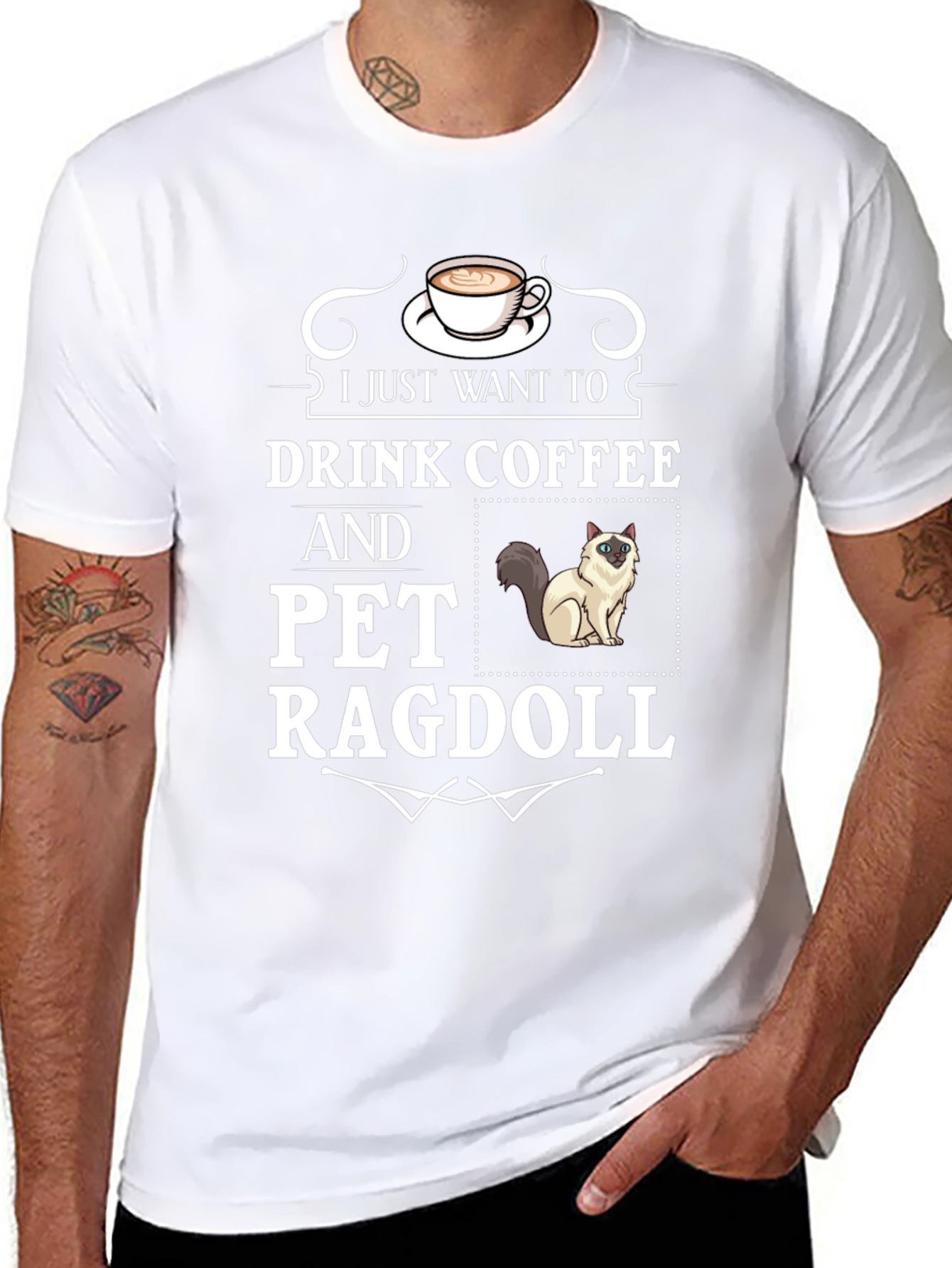 Black Drink Coffee & Pet Ragdoll T-Shirt - Cute Cat Lover Tee view 8