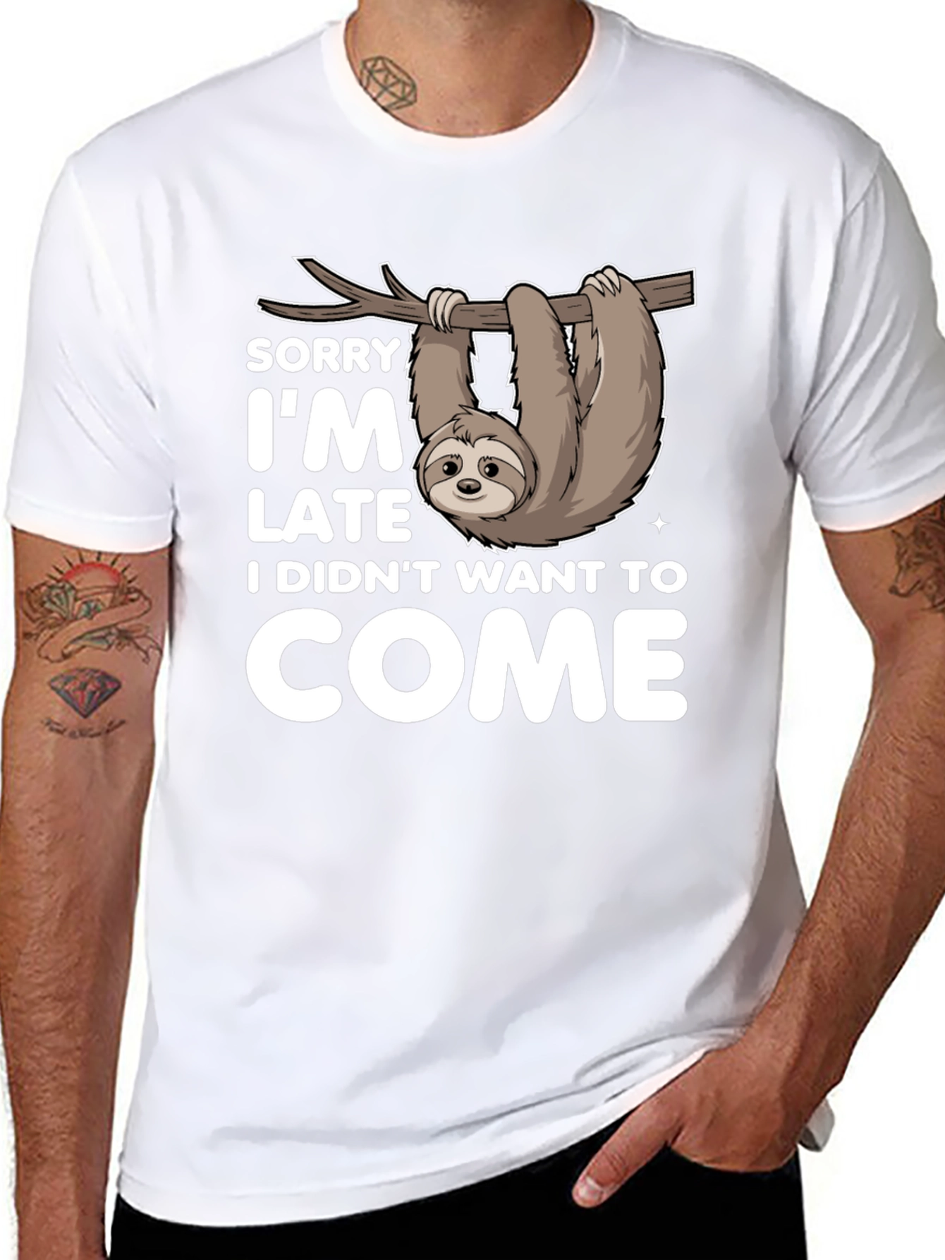 Black Funny Sloth T-Shirt - Sorry I'm Late Tee view 8