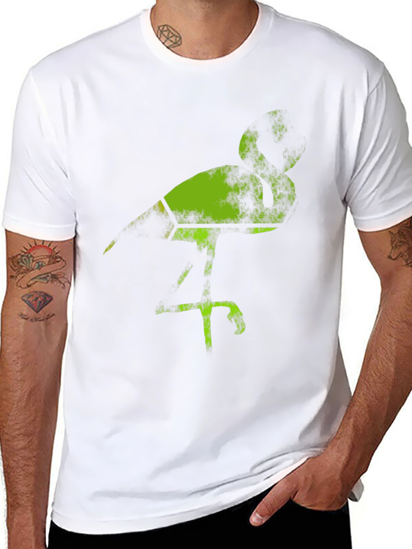 Black Green Bird Graphic Black T-Shirt view 8