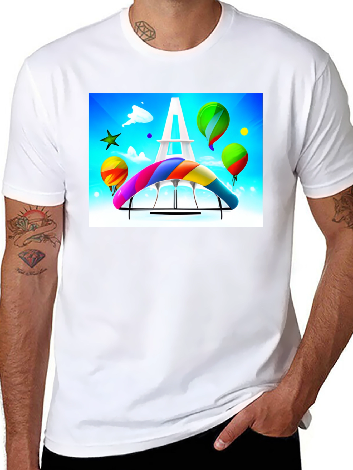 Black Paris Rainbow Hang Gliding T-Shirt view 8