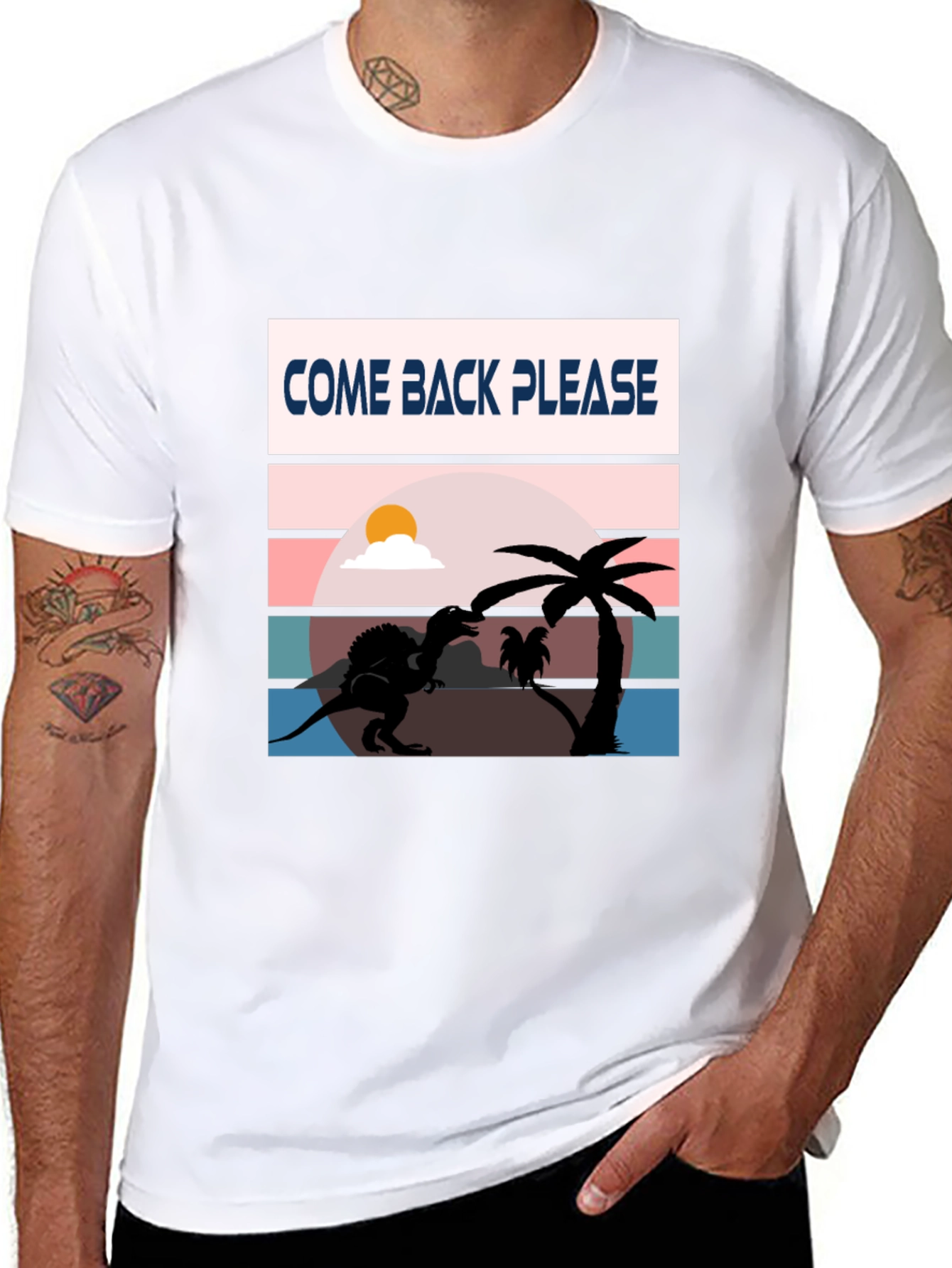 Black Come Back Please Dinosaur Graphic T-Shirt view 8